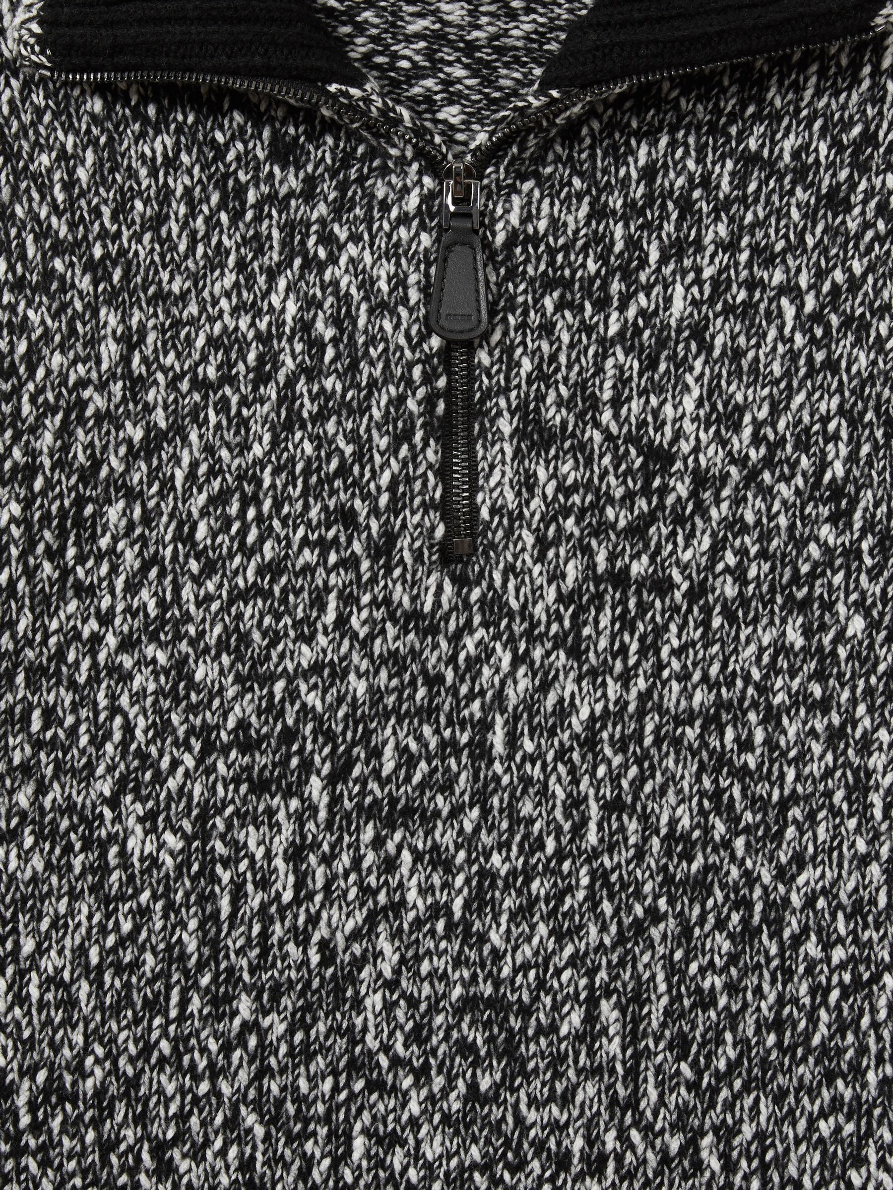 Marled Cotton and Wool Funnel-Neck Jumper in Black/White