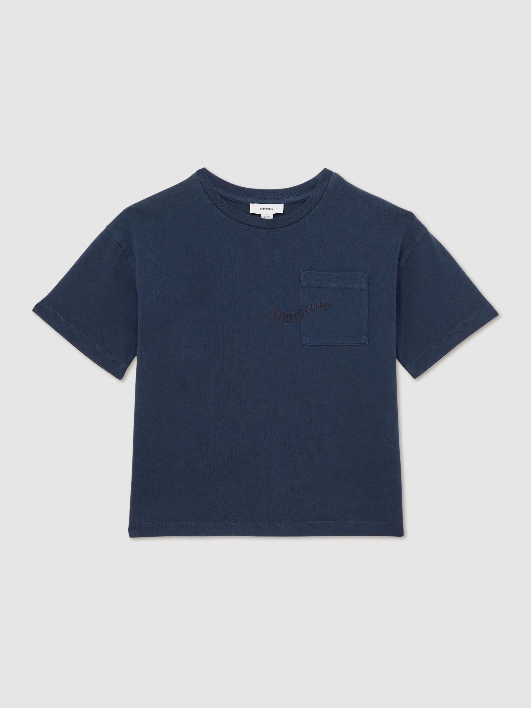 9-13 yrs Cotton Palm-Embroidery Oversize T-Shirt in Washed Navy