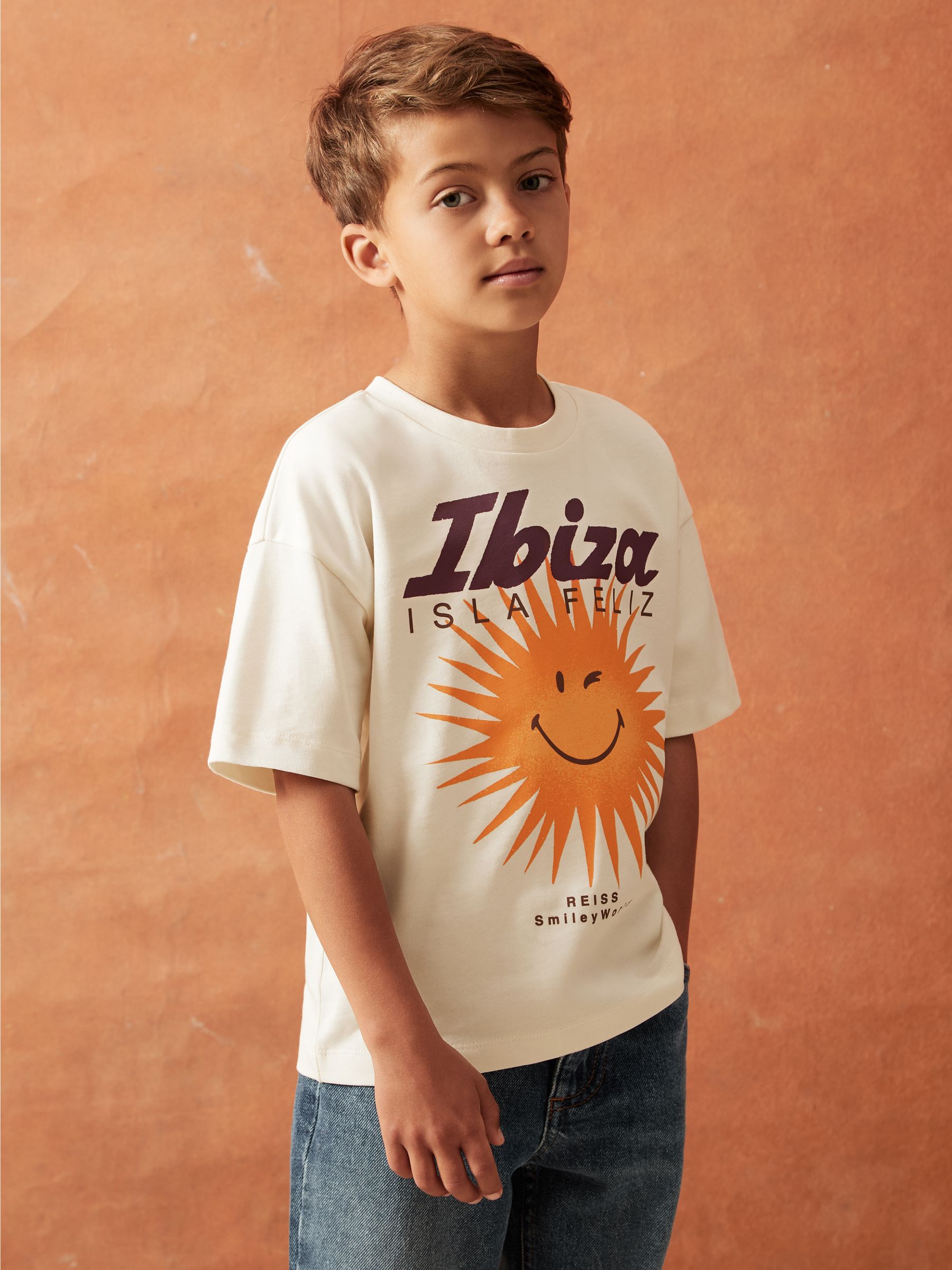 13-14 yrs SmileyWorld | Reiss Sun Motif T-Shirt in Off White