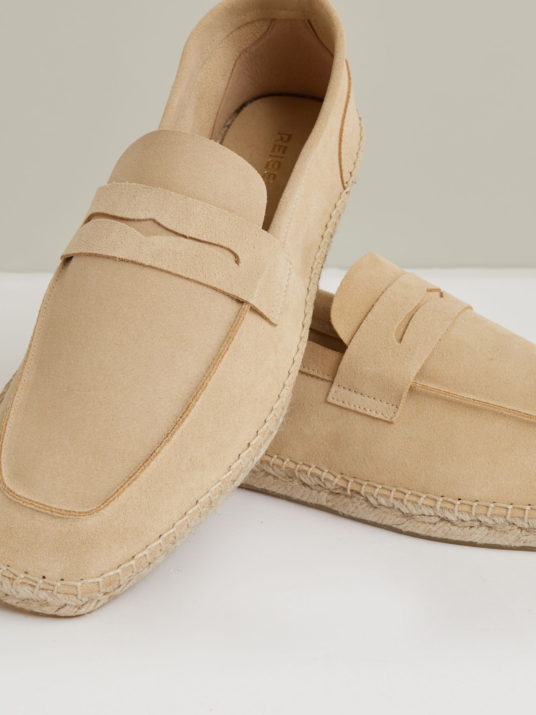 Suede Penny-Strap Espadrilles in Sand Yellow
