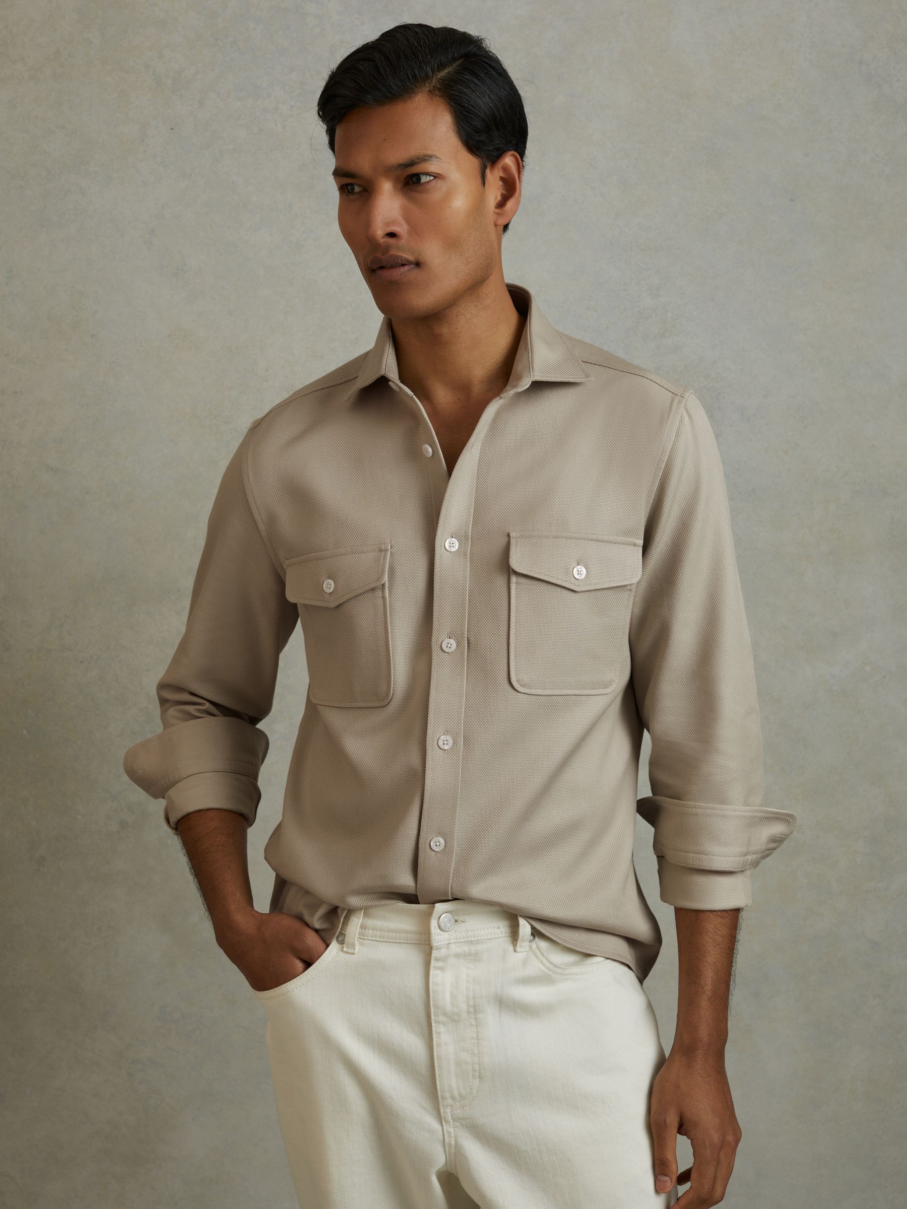 Cotton Canvas Overshirt in Stone
