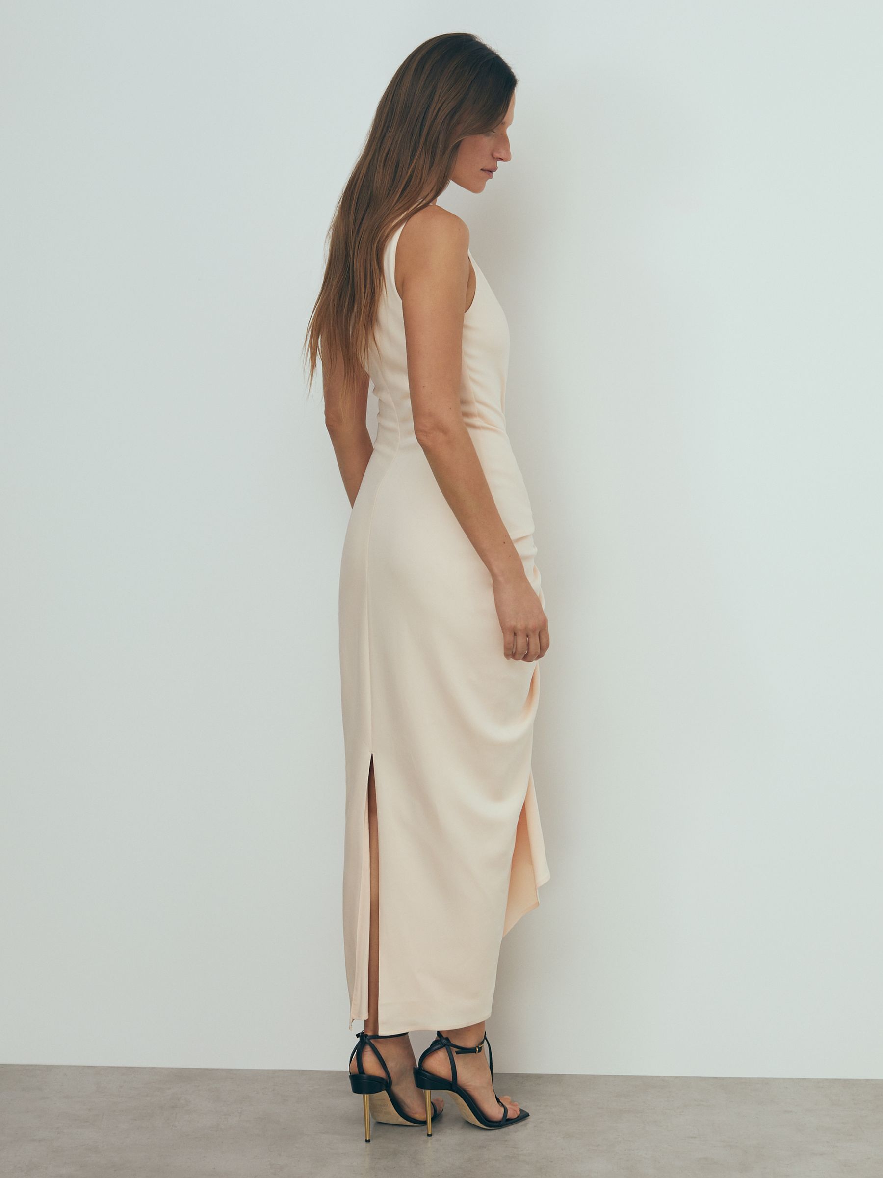 Atelier Ruched Bodycon Midi Dress in Blush