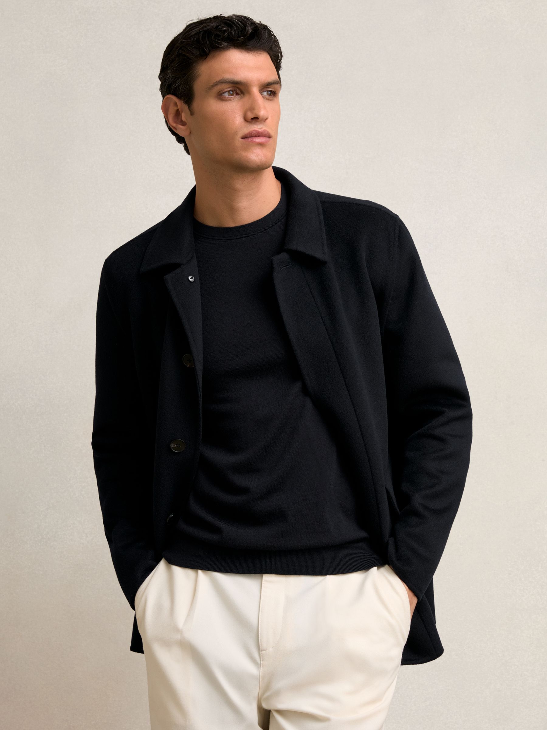 Wool Blend Double Face Button Jacket in Navy