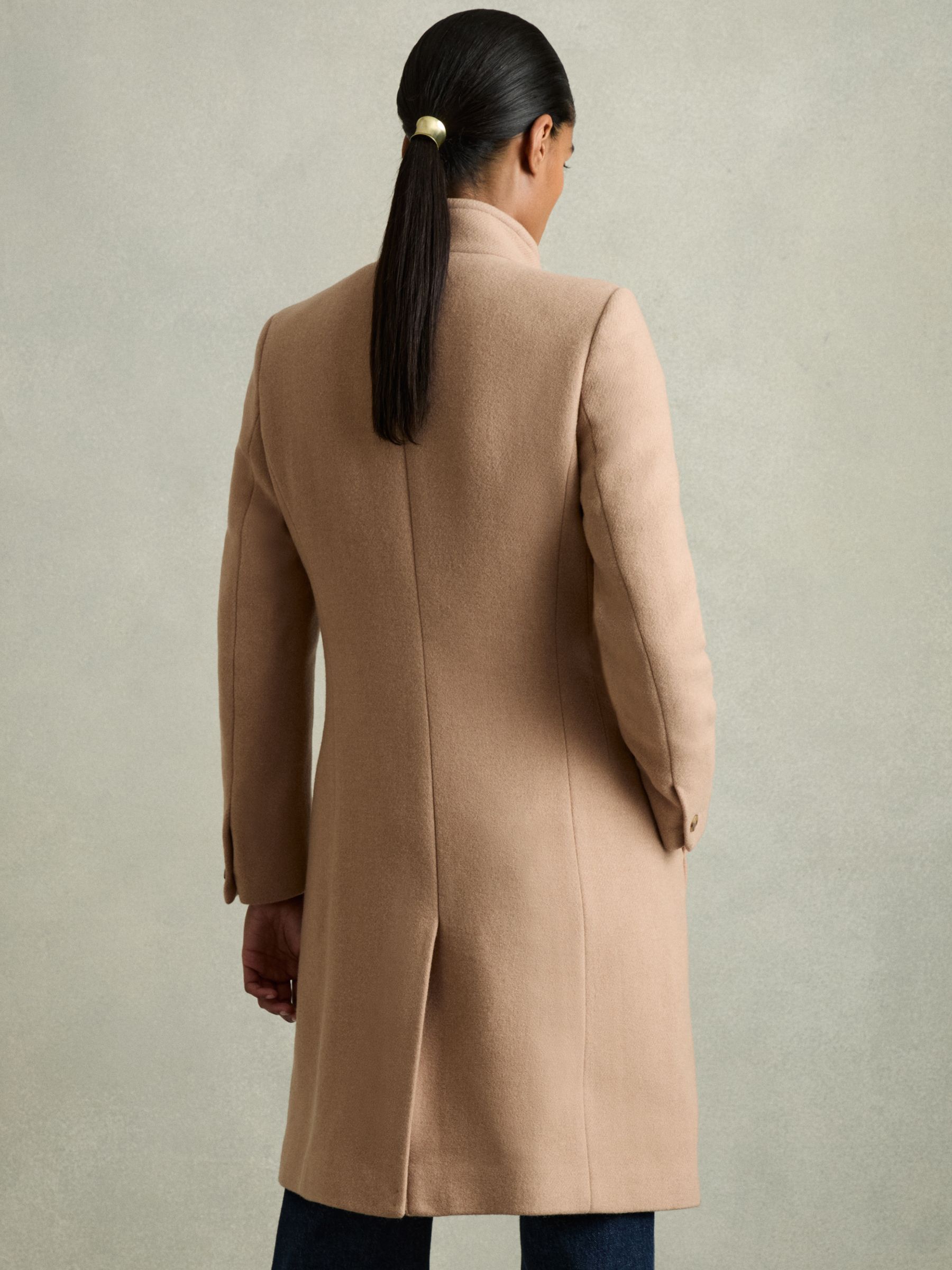 Petite Wool Blend Longline Double Breasted Coat in Light Camel