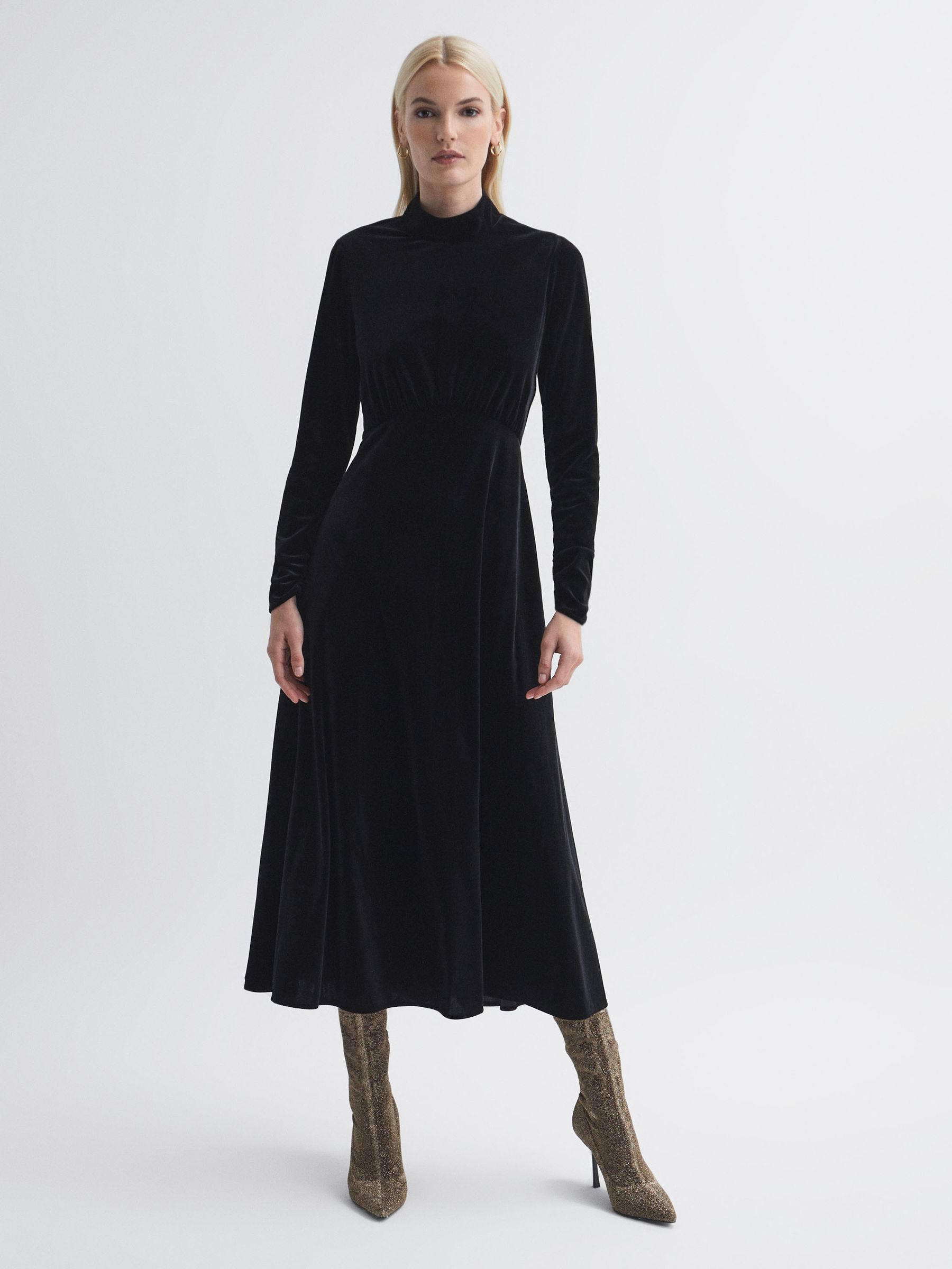 Florere Velvet Midi Dress in Black