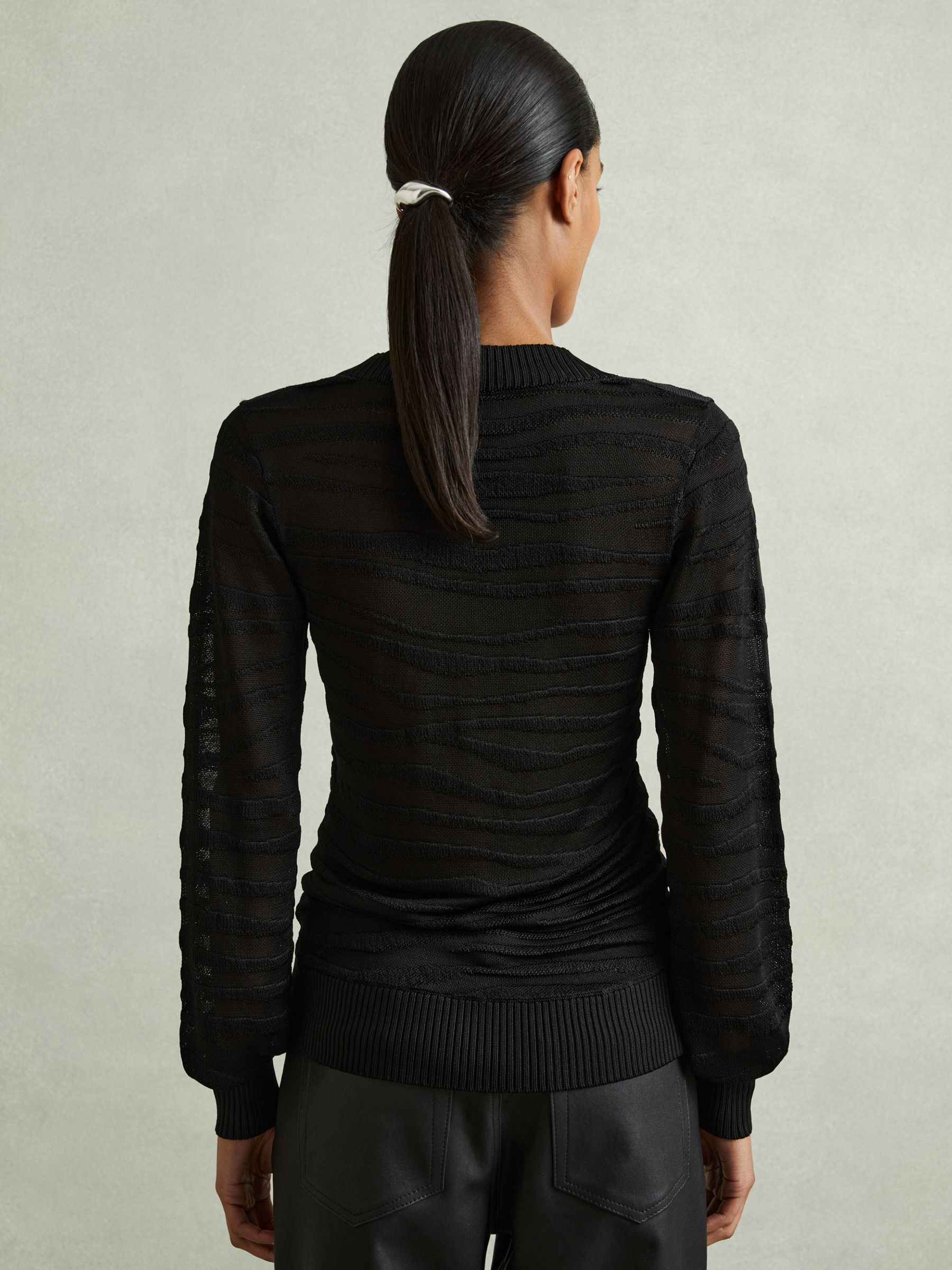 Striped V-Neck Jumper in Black