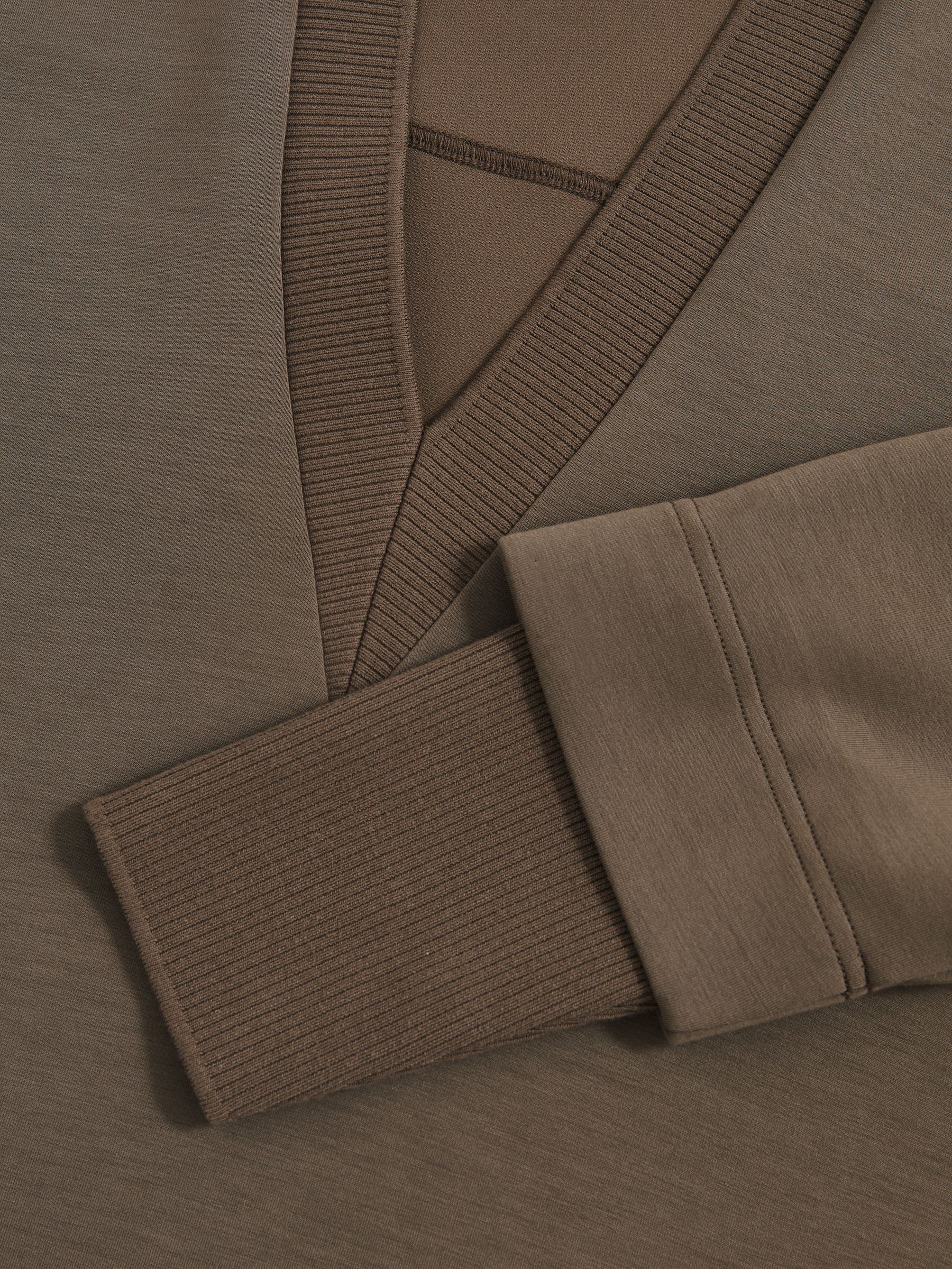 Interlock Open-Collar Sweatshirt in Khaki Green
