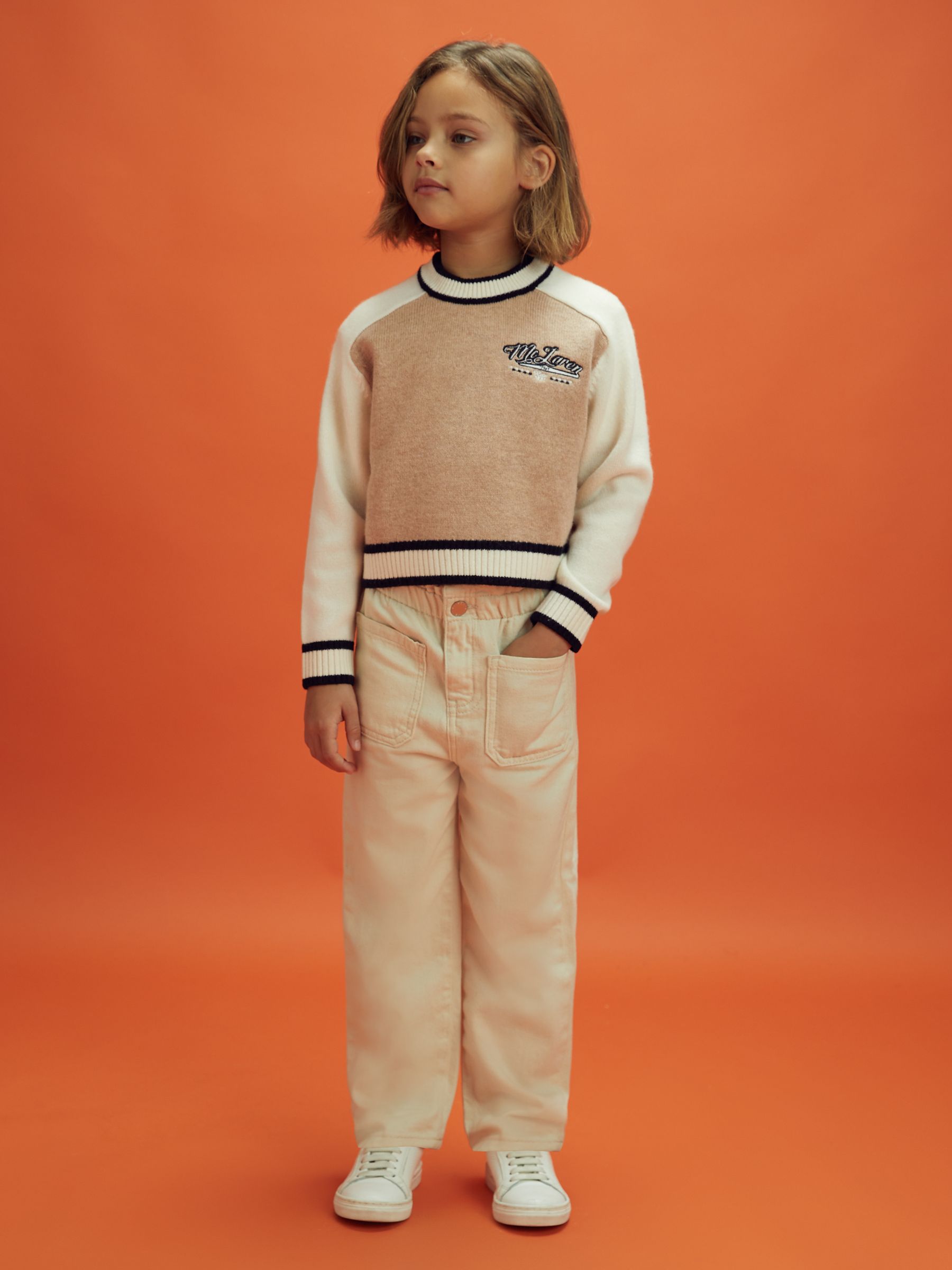 9-13 yrs McLaren F1 Wool Cashmere Cropped Jumper in Camel/Ecru