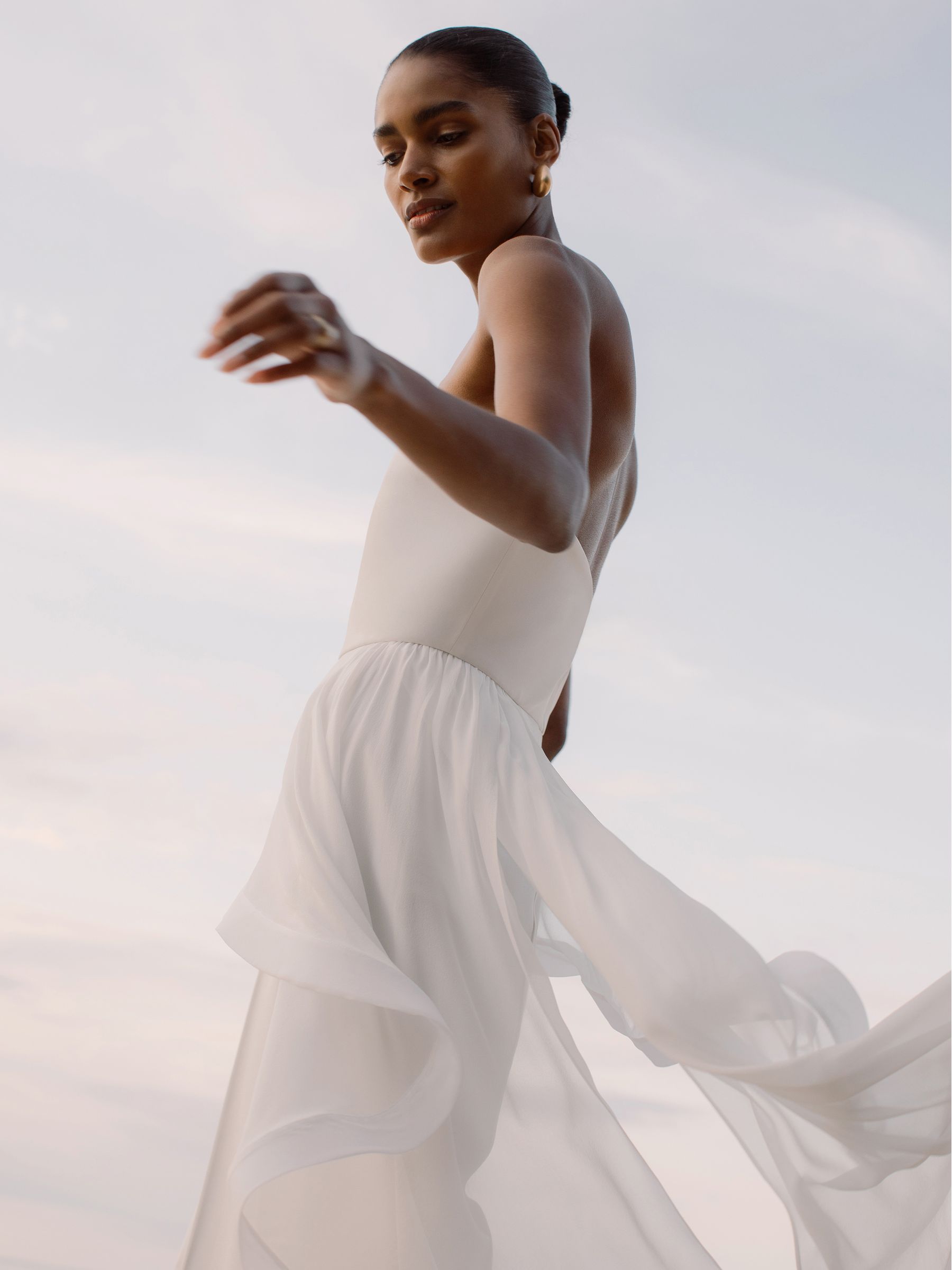 Silk Ruffle Bandeau Wide-Leg Jumpsuit in Ivory