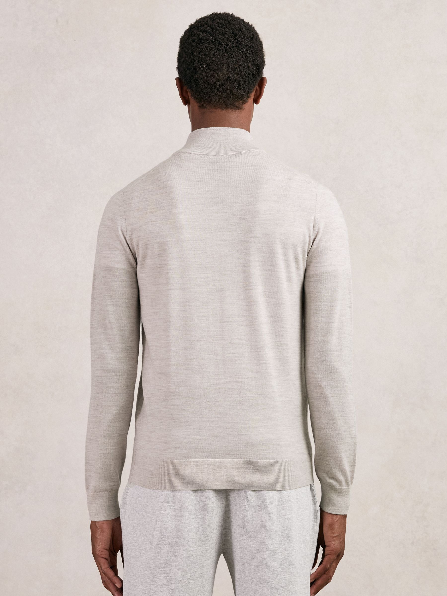 Merino Wool Zip Through Cardigan in Wicker Brown Melange