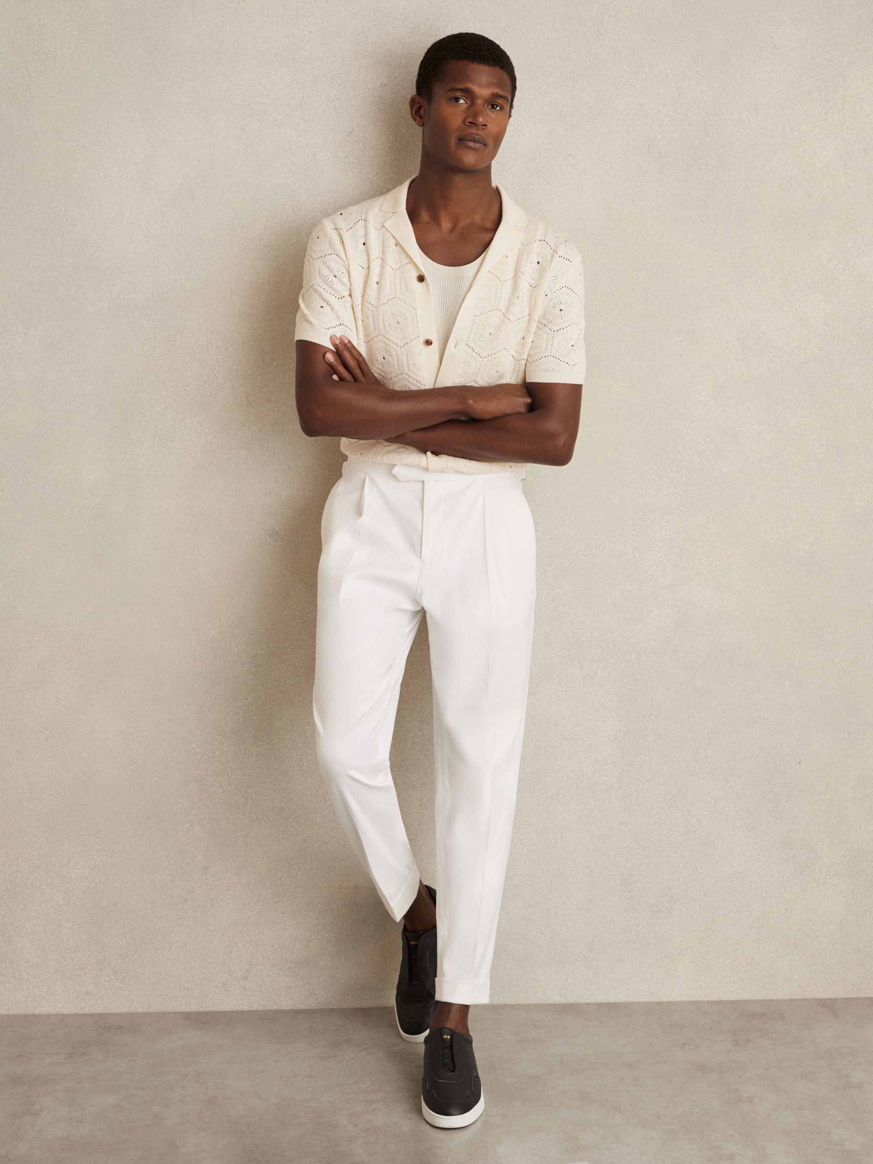 Pointelle Button-Through Shirt in Off White