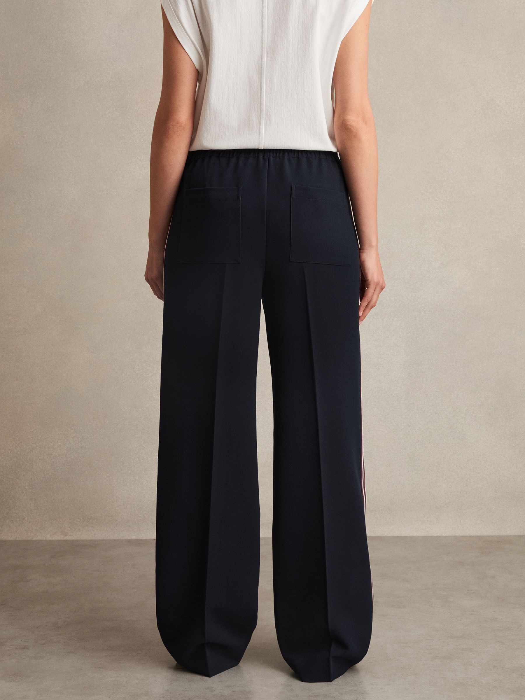 Side-Stripe Wide-Leg Trousers in Navy