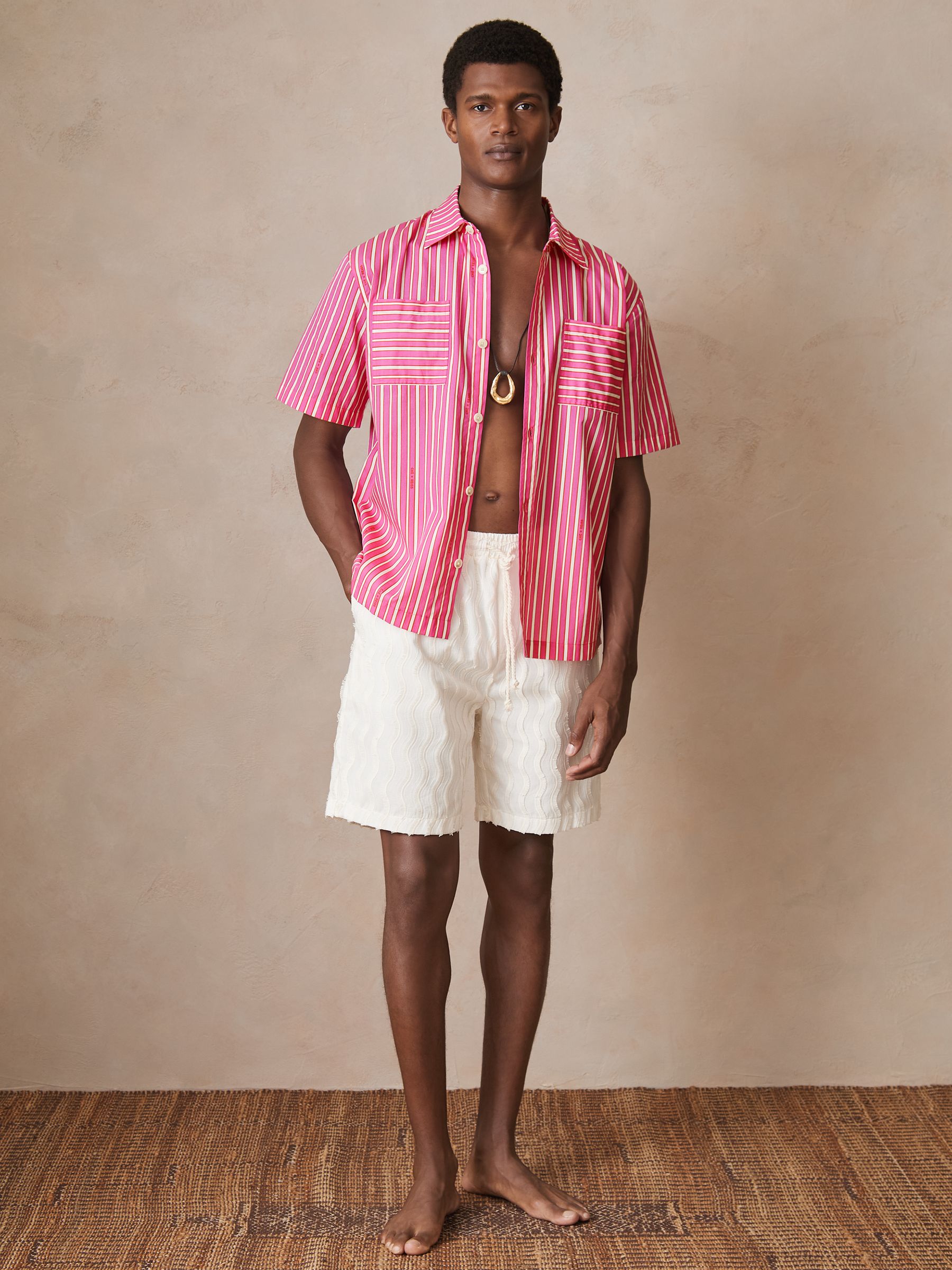 Reiss | Ché Poplin Stripe Shirt in Soft Pink/White