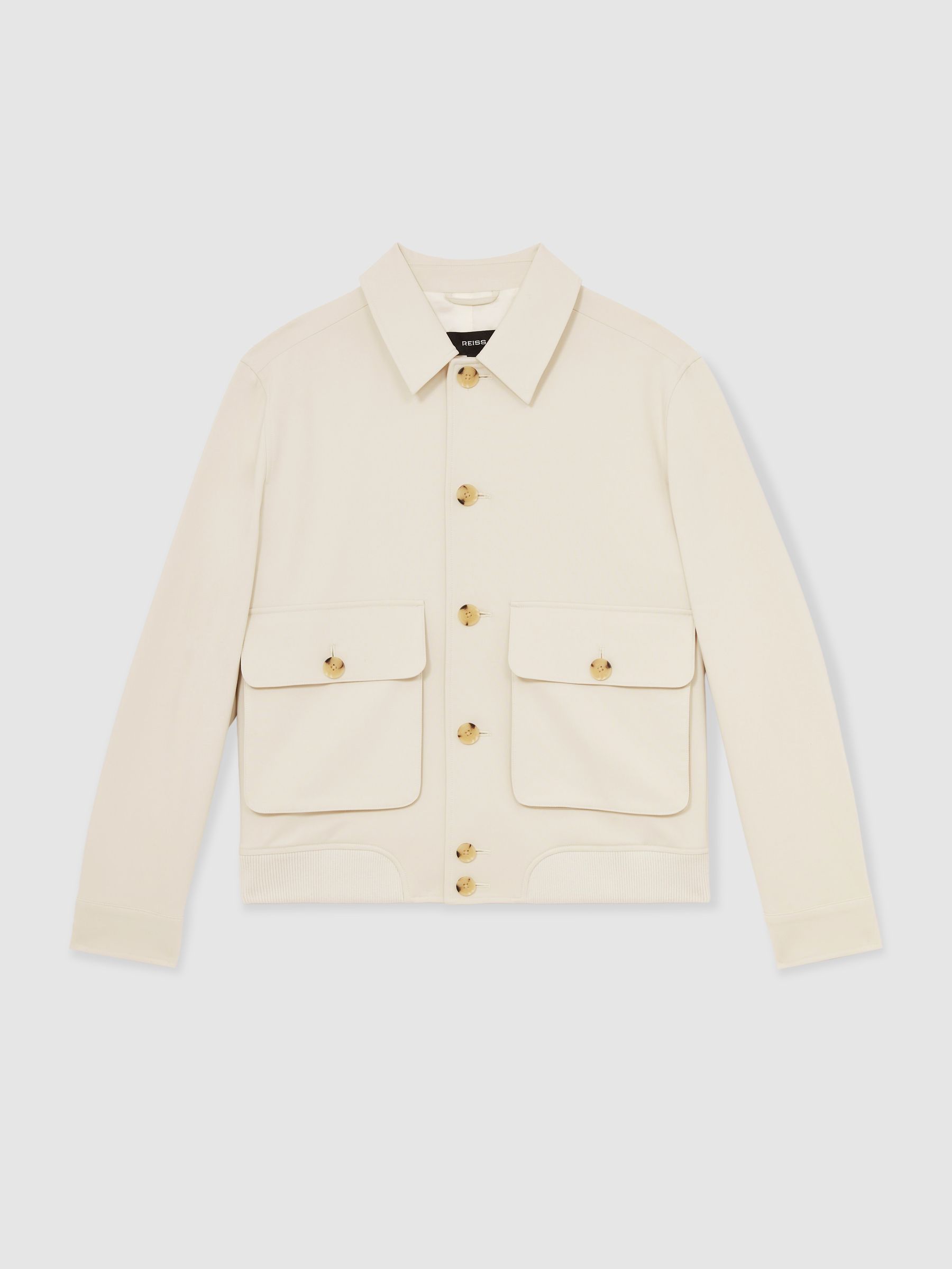 Cotton-Blend Button-Through Jacket in Light Stone