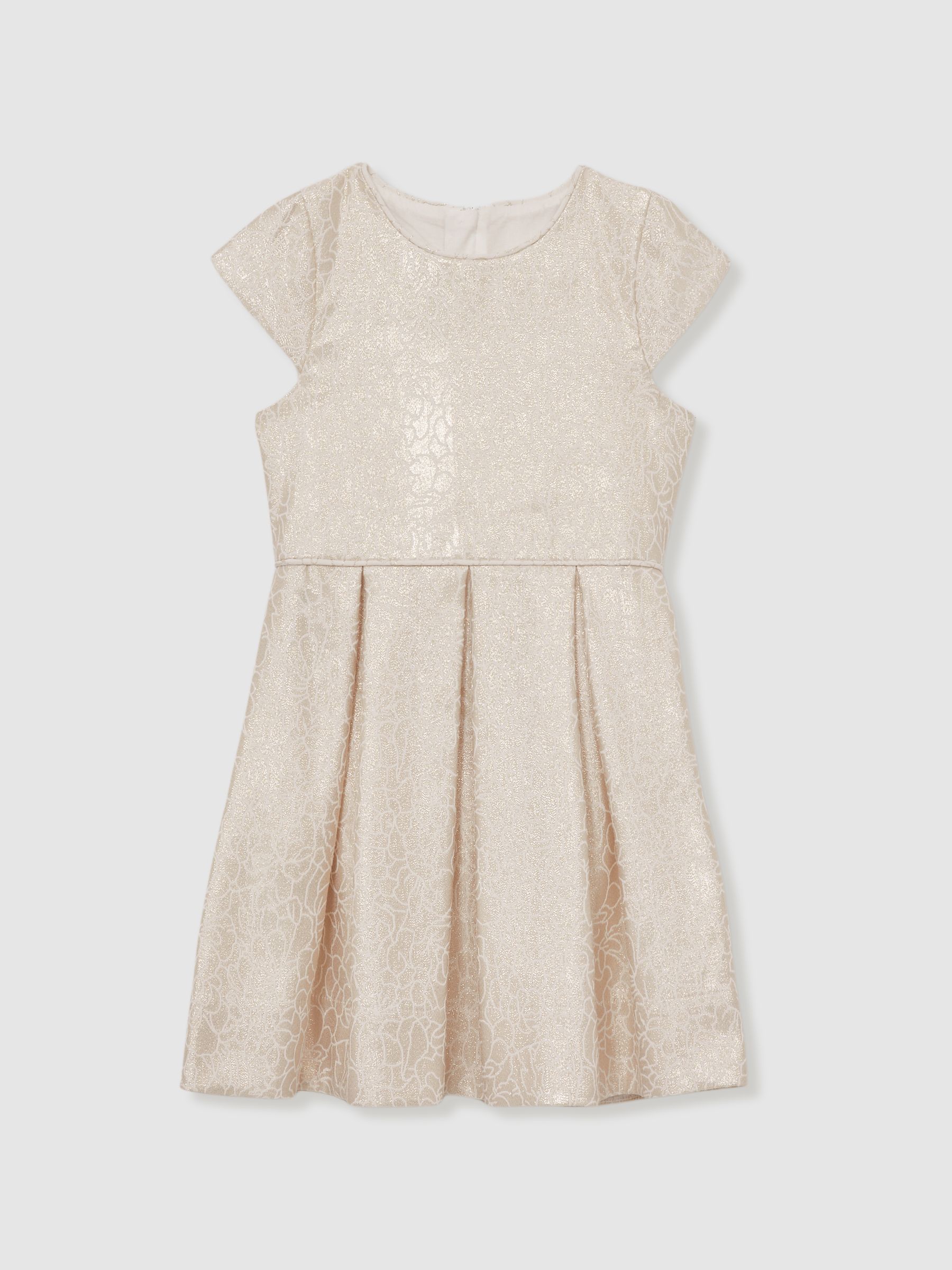 13-14 yrs Brocade Cap-Sleeve Pleated Dress in Ivory
