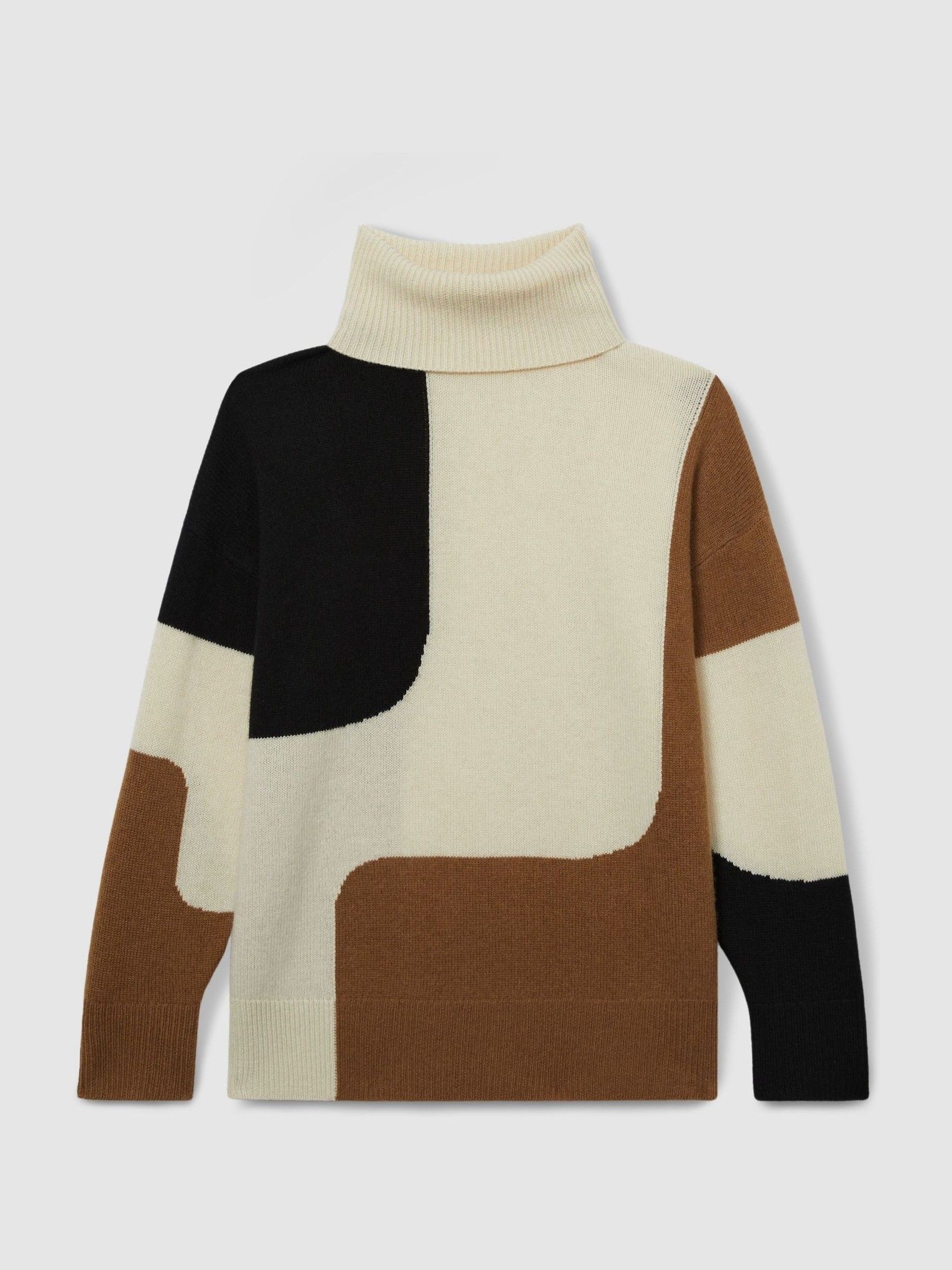 Wool-Cashmere Colourblock-Intarsia Jumper in Cream/Brown