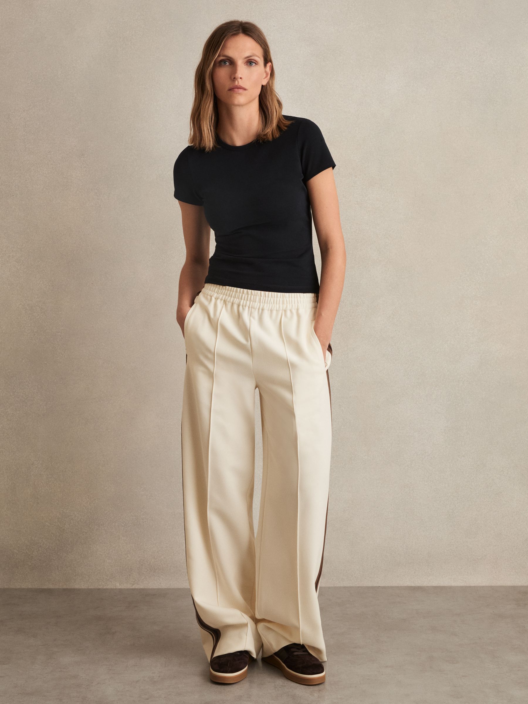 Petite Side-Stripe Wide-Leg Trousers in Cream