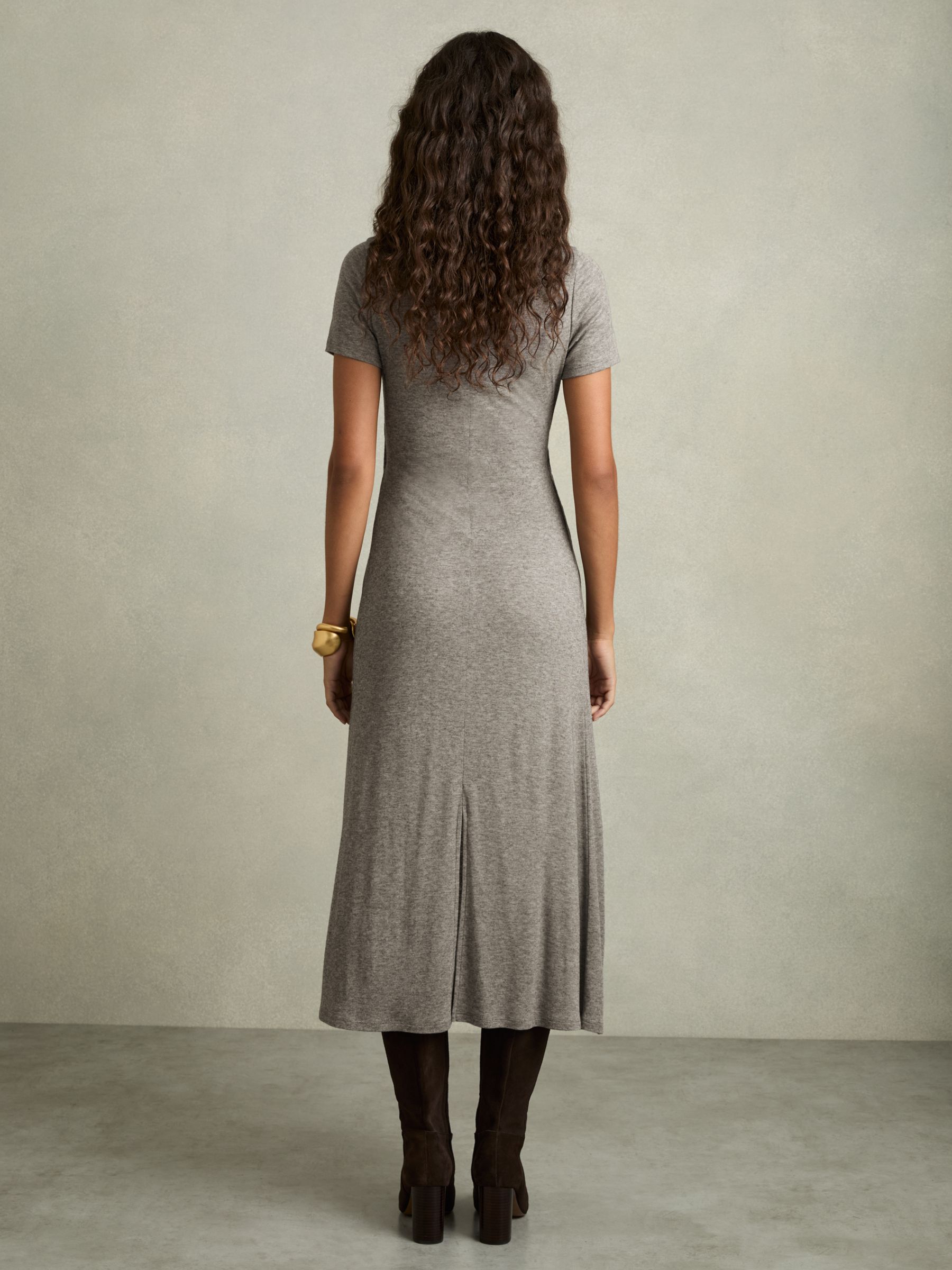 Petite Jersey Twist-Detail Midi Dress in Grey
