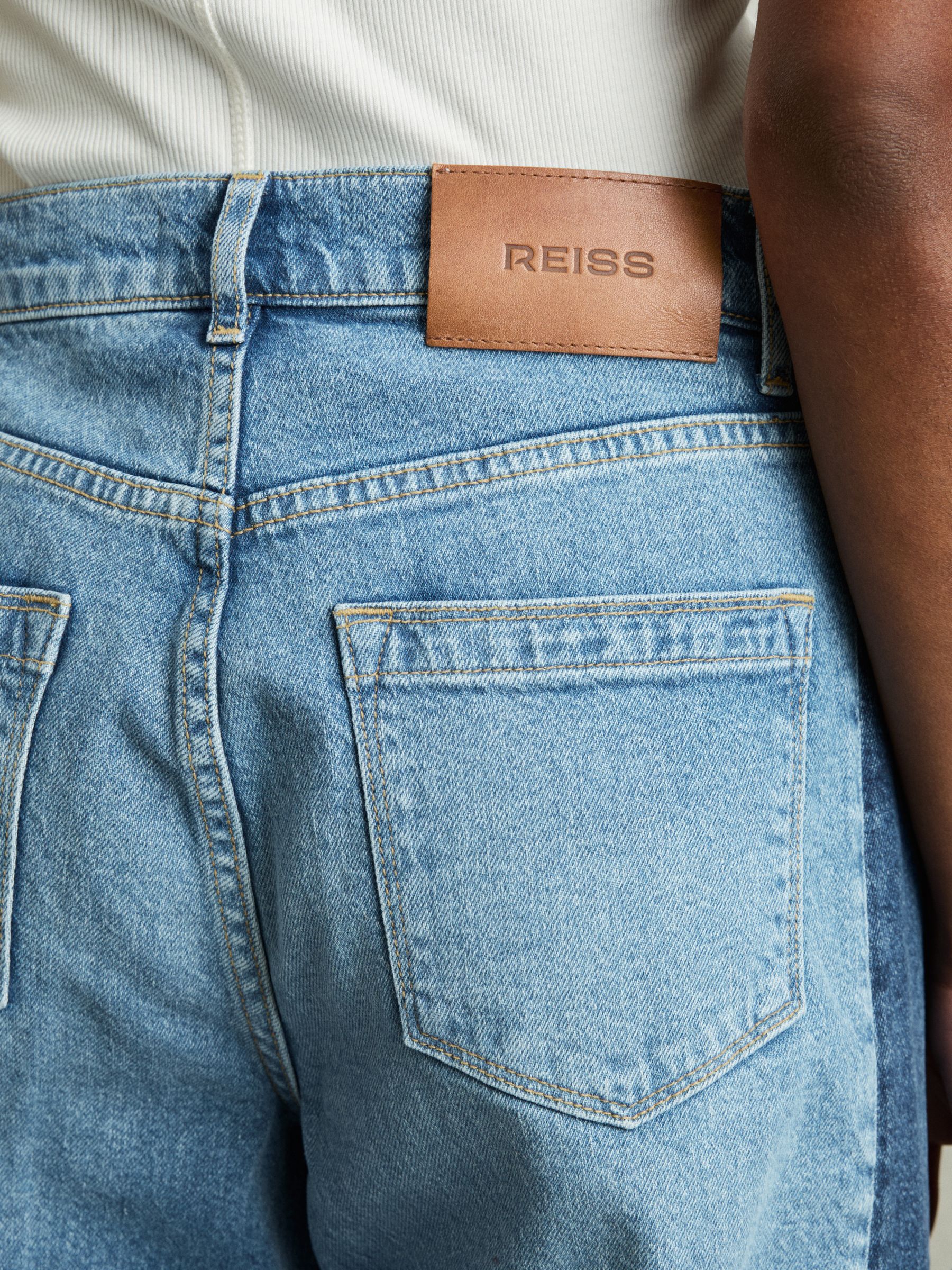 Petite Wide-Leg Contrast-Panel Jeans in Light Blue