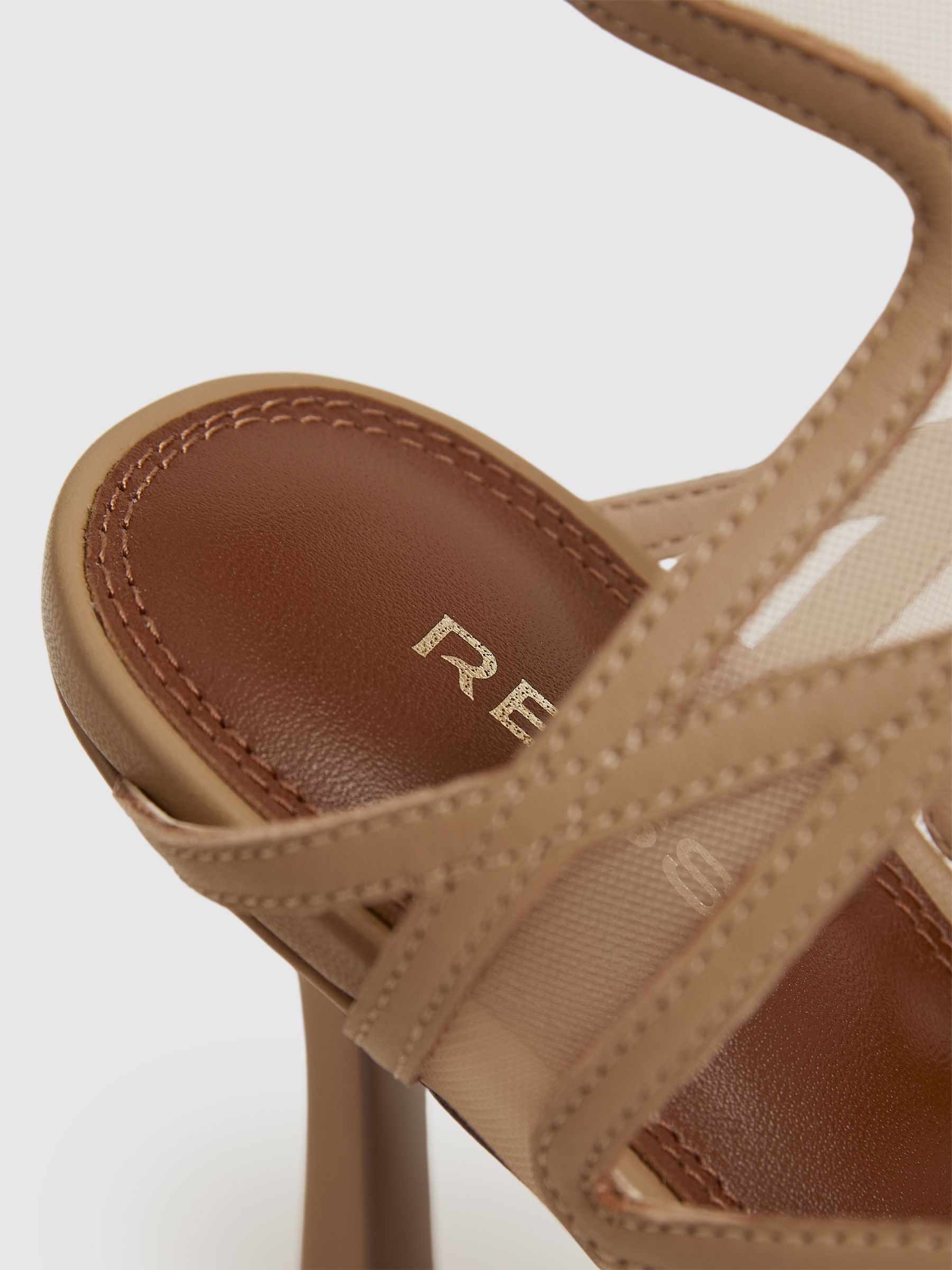 Mesh Leather Strappy Heels in Neutral