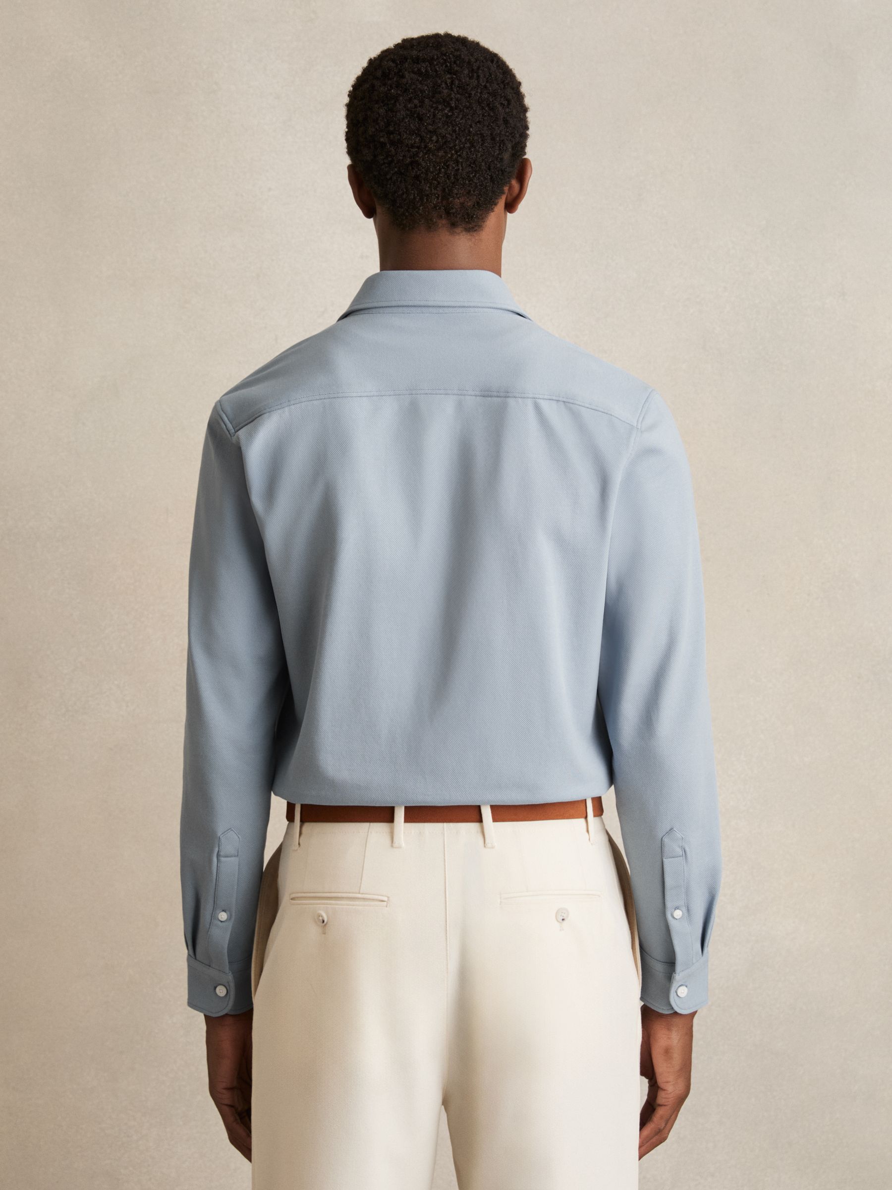 Cotton-Twill Cutaway-Collar Overshirt in Soft Blue