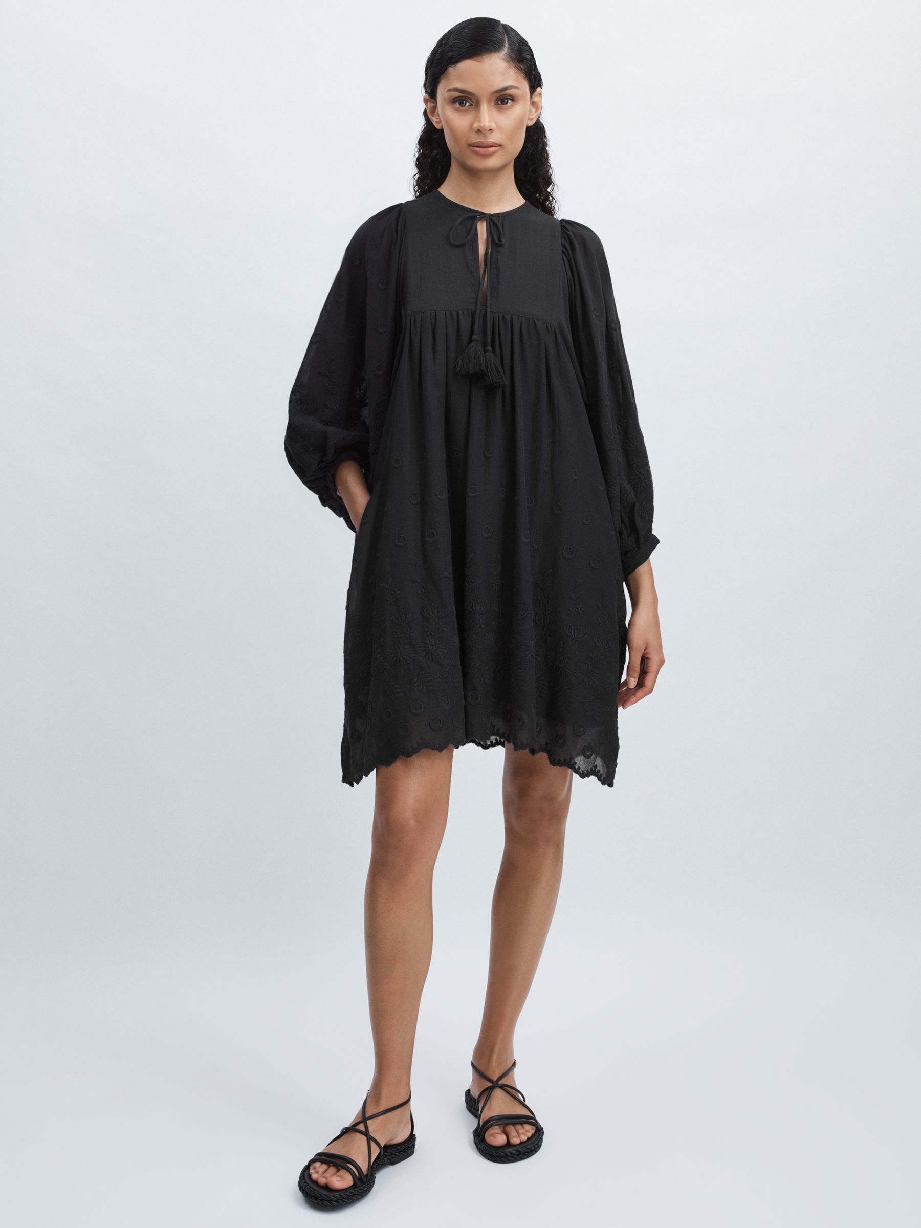 Mille Cotton Puff Sleeve Mini Dress in Black