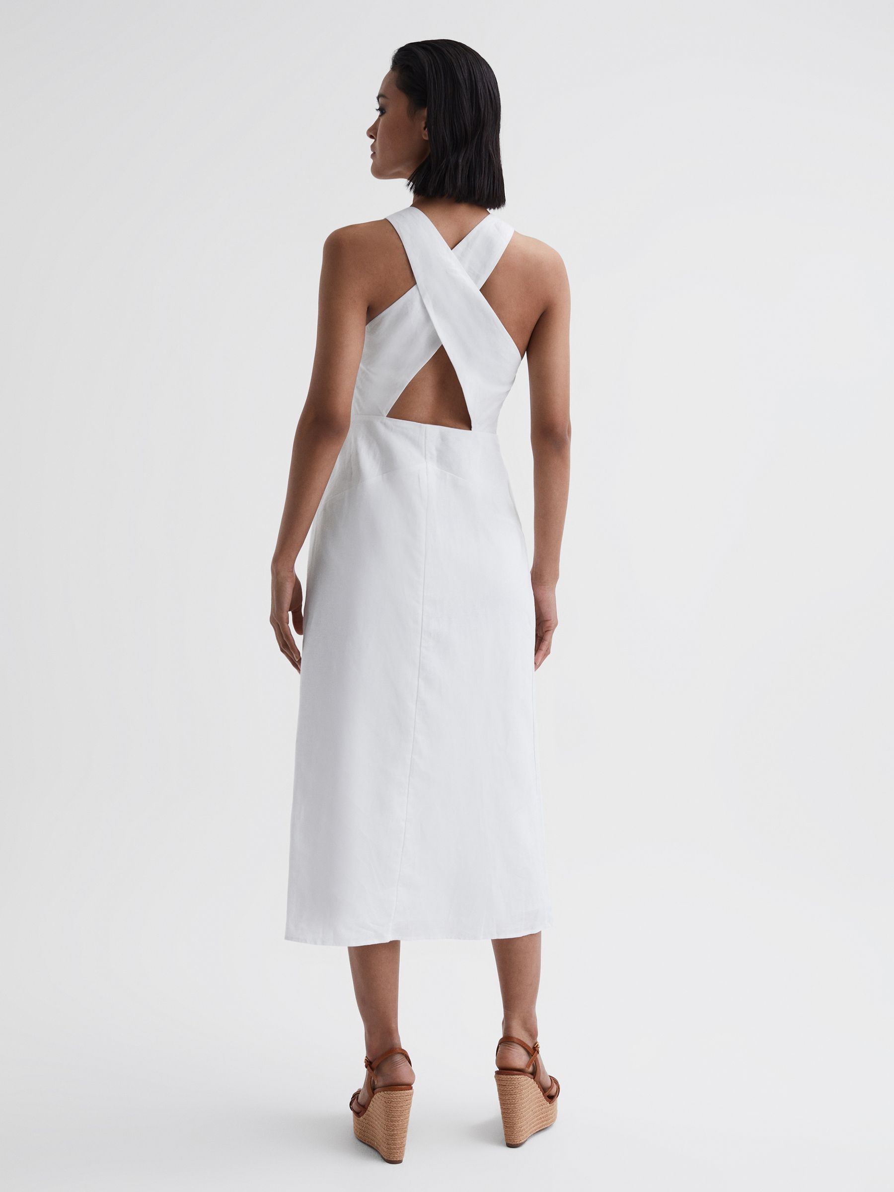 Cotton-Linen Midi Dress in Ivory