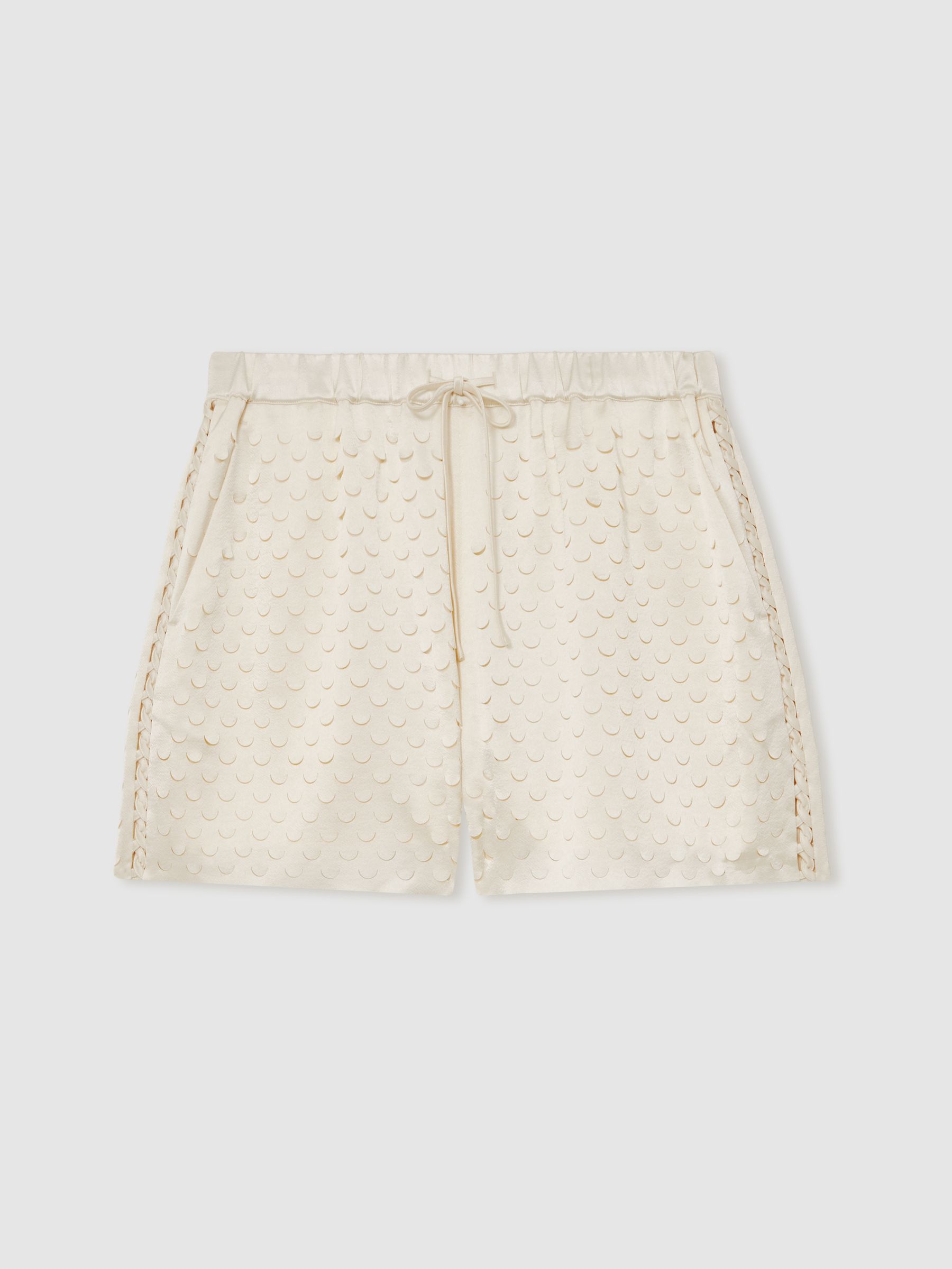 Laser Cut Drawstring Shorts in White