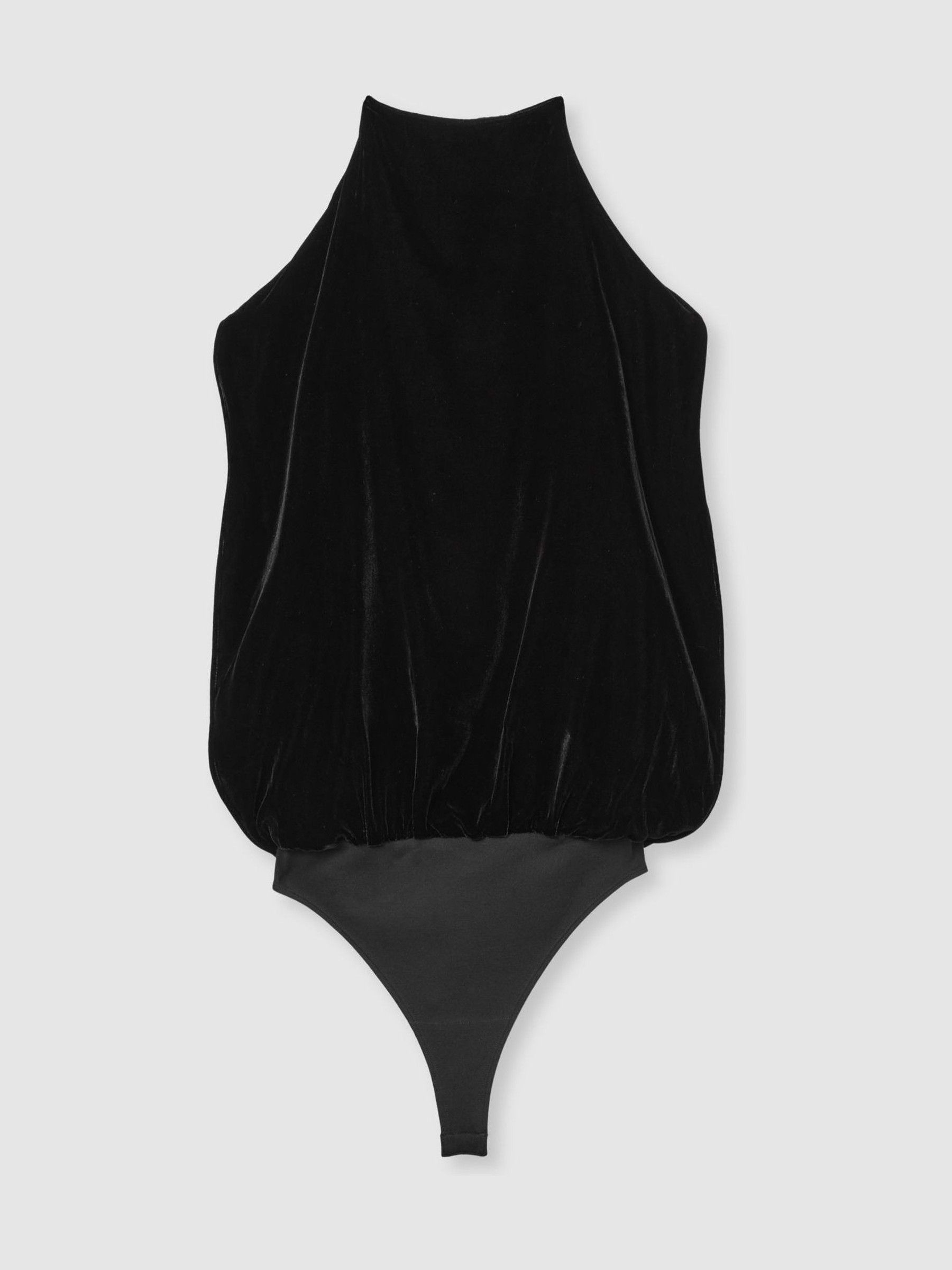 Atelier Velvet Draped Sleeveless Bodysuit in Black