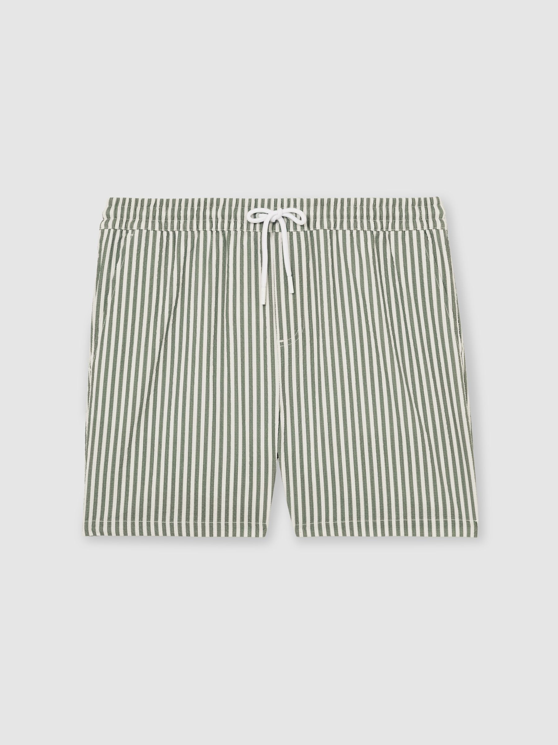 Seersucker Stripe Swim Shorts in Sage/White