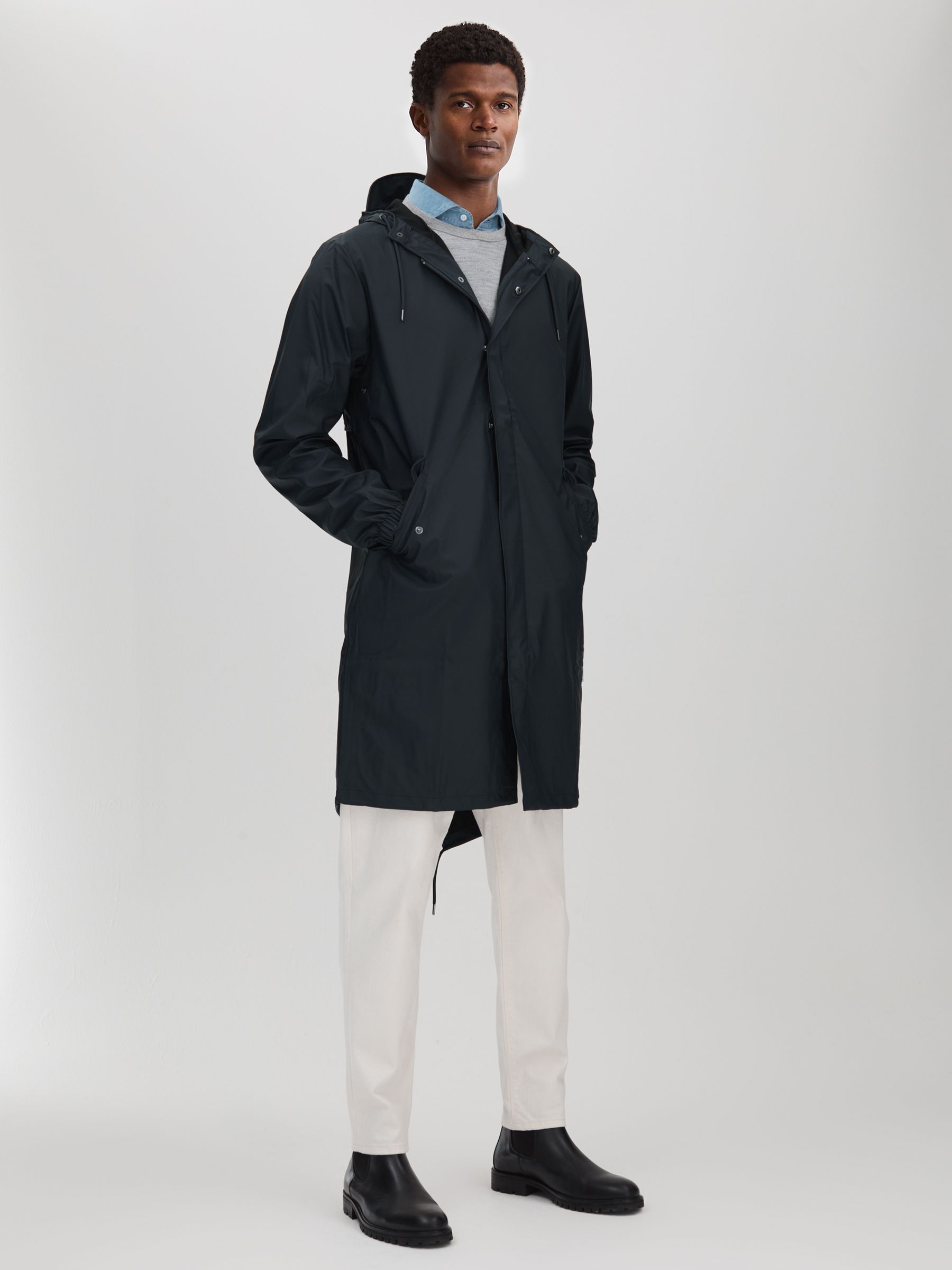 Rains Unisex Fishtail Parka in Navy
