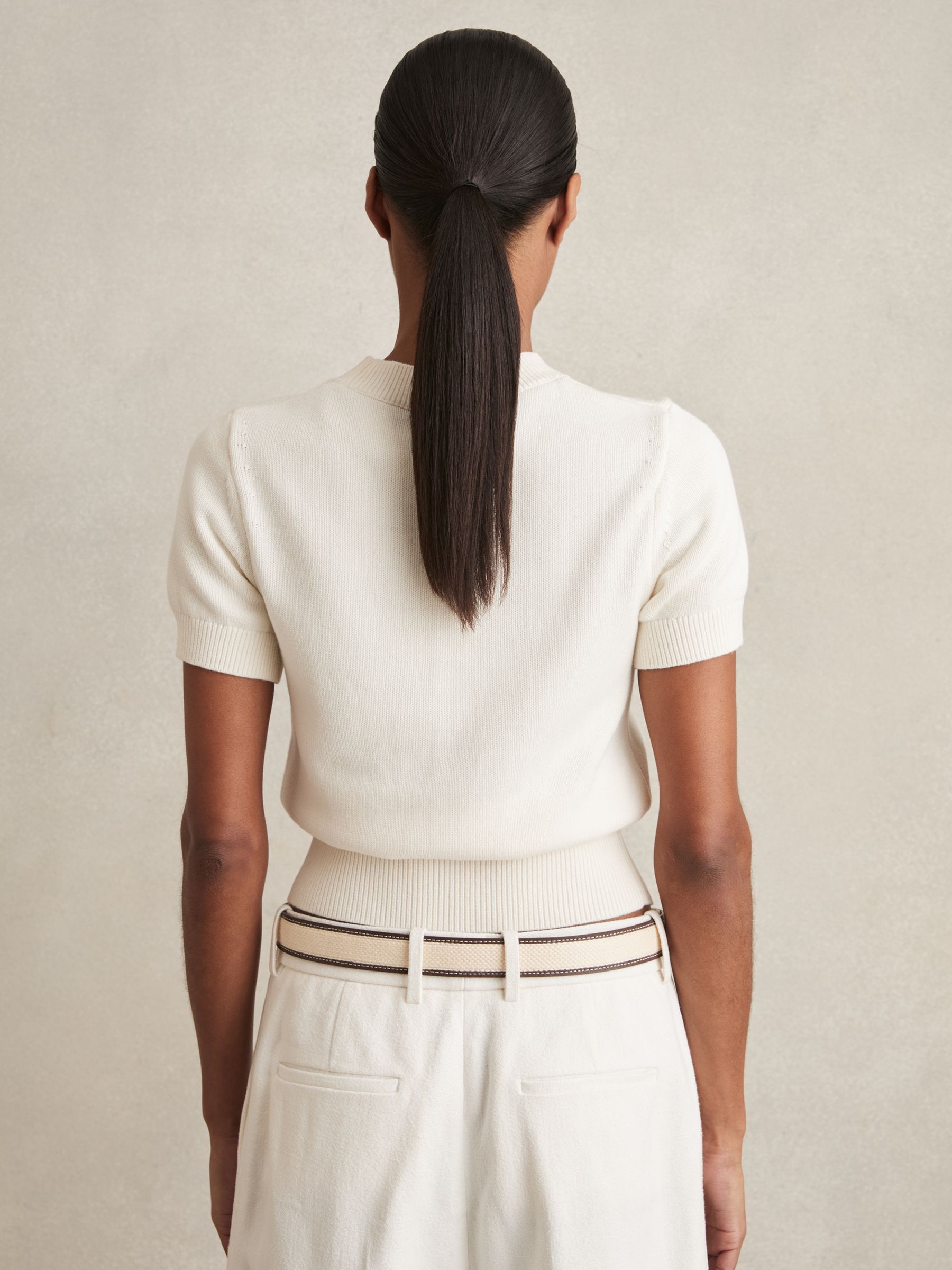 Cotton And Wool Crew-Neck Top in Ivory