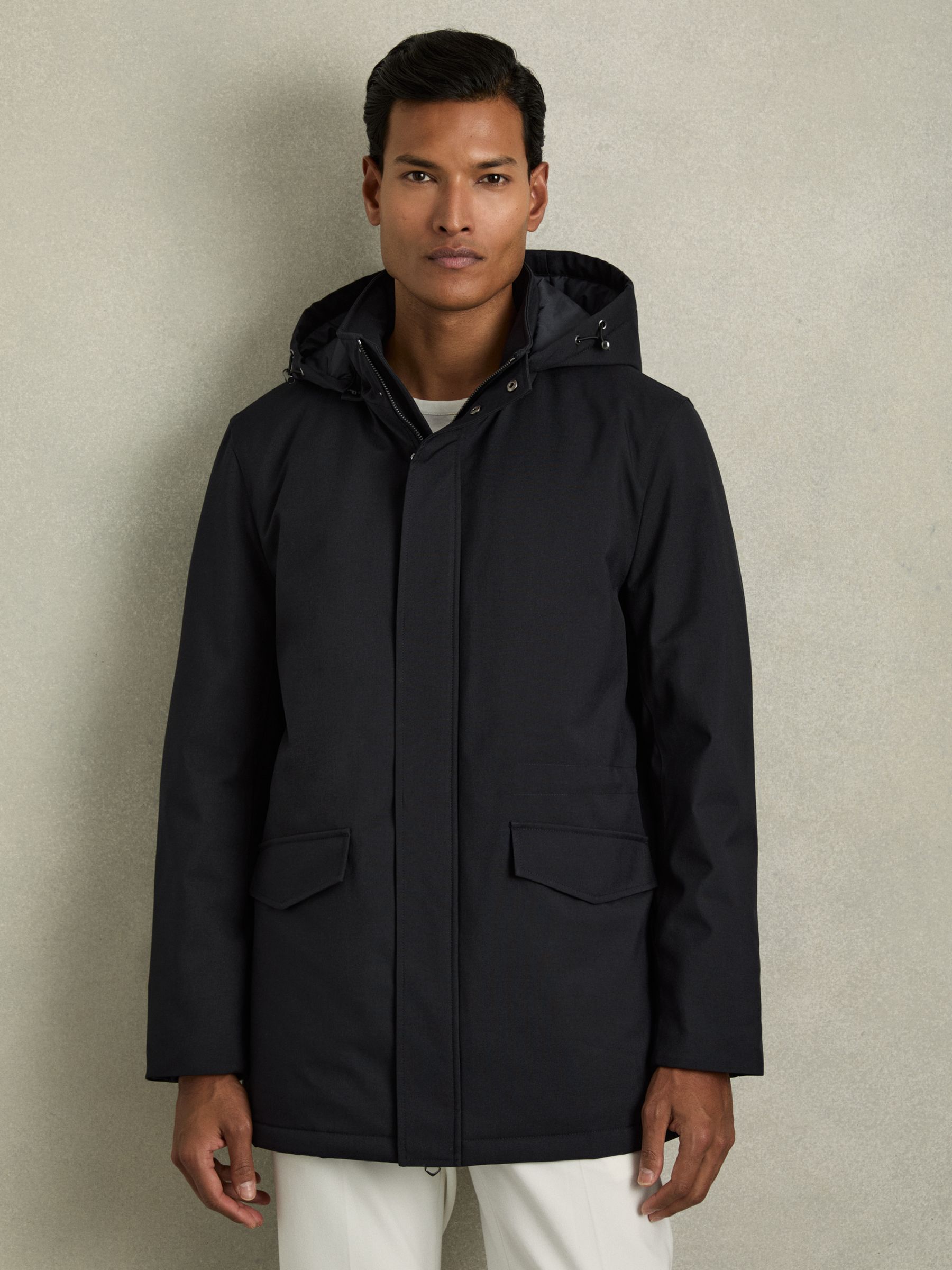 Hooded Zip-Through Padded Jacket in Navy