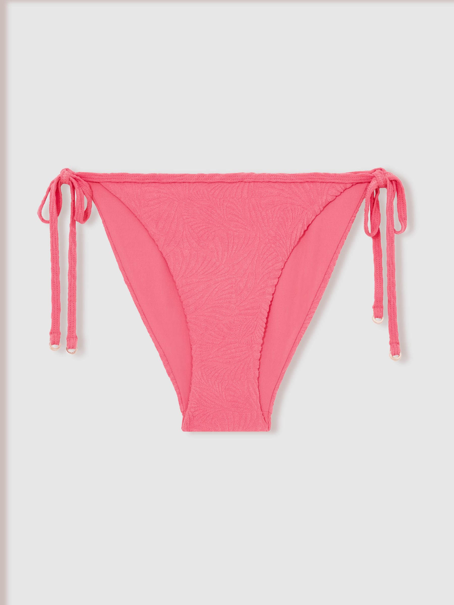 Textured Side-Tie Bikini Bottoms in Coral Pink