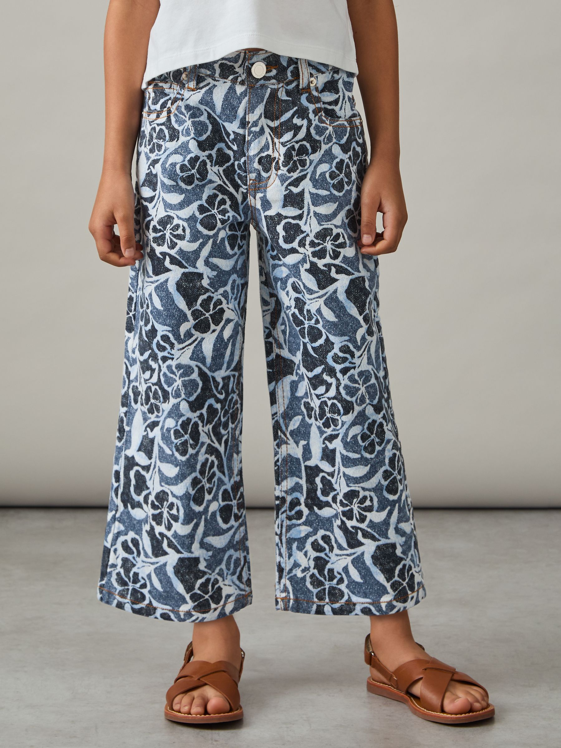 13-14 yrs Floral-Print Straight-Leg Jeans in Blue