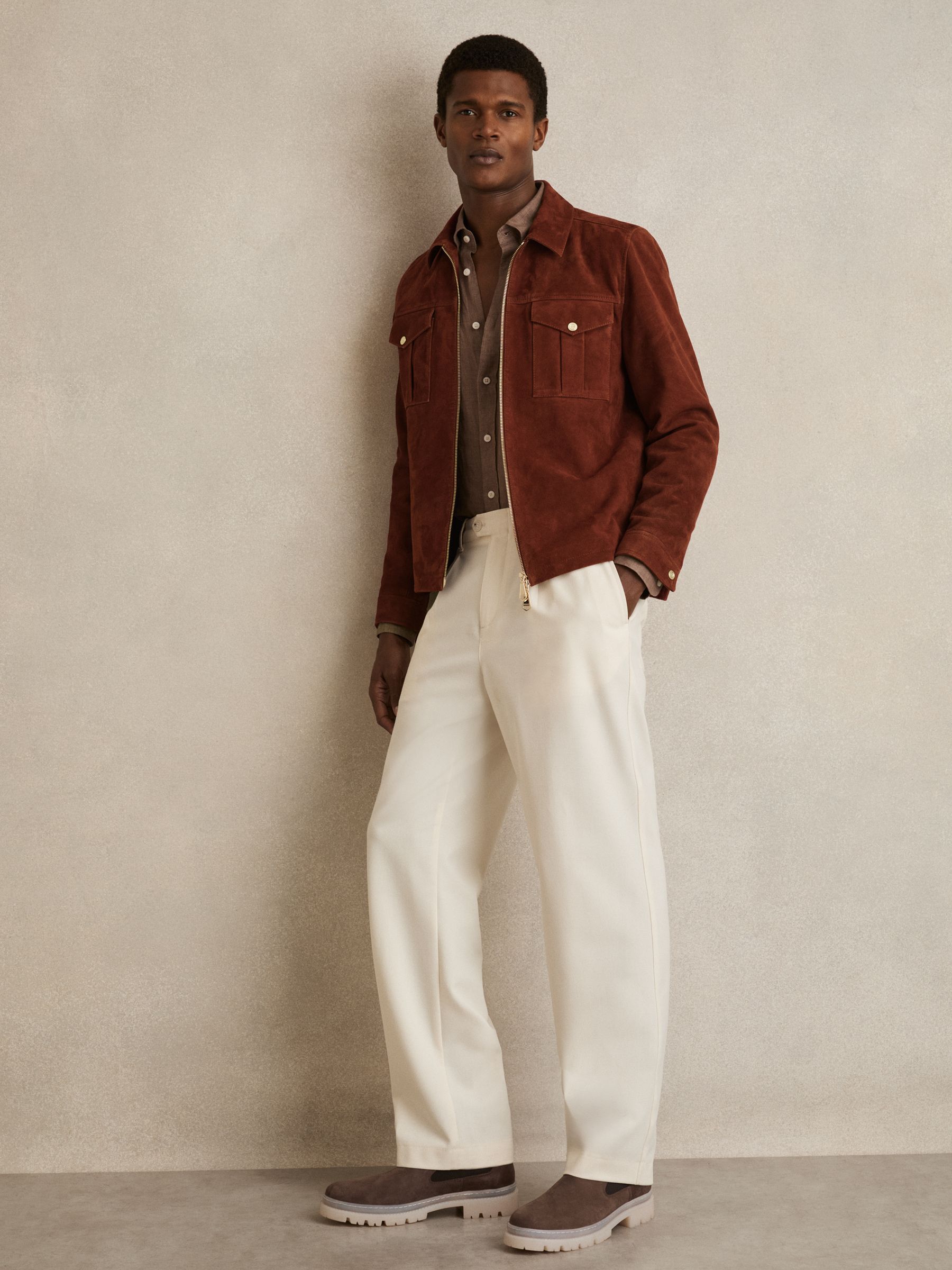 Suede Zip-Through Jacket in Burnt Red