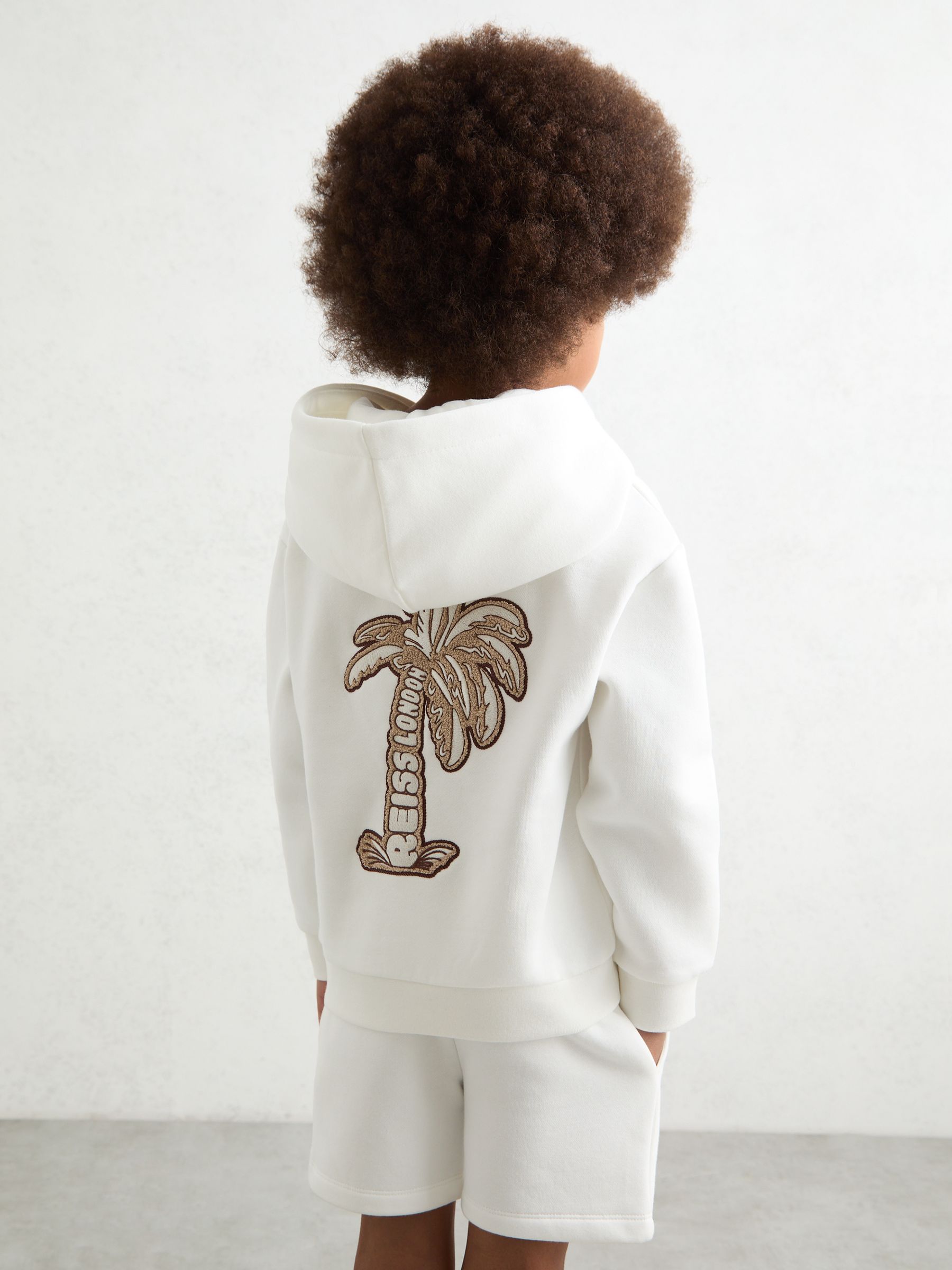 3-9 yrs Cotton-Blend Palm-Embroidered Hoodie in Off White