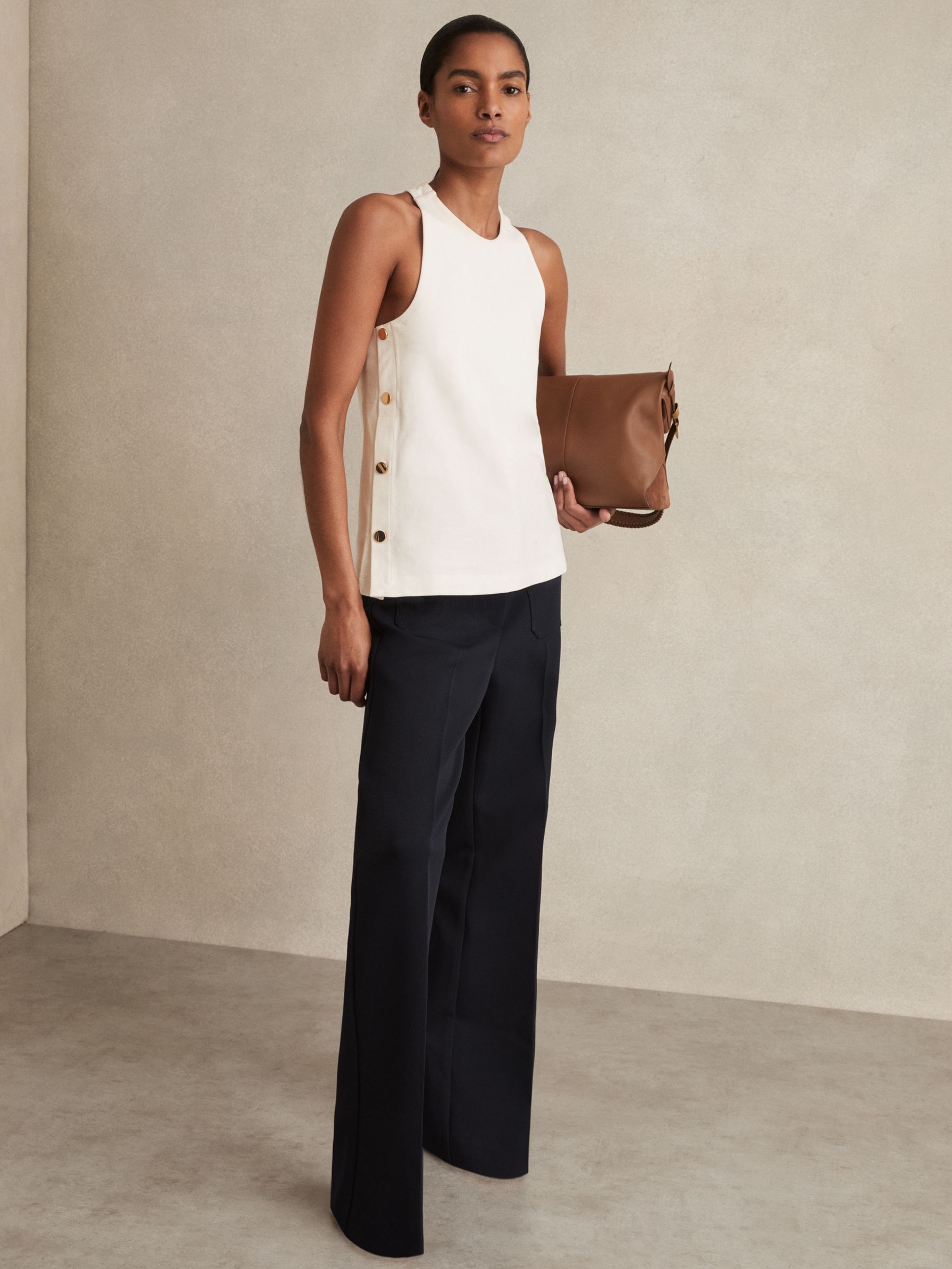 Button Side Sleeveless Top in Ivory