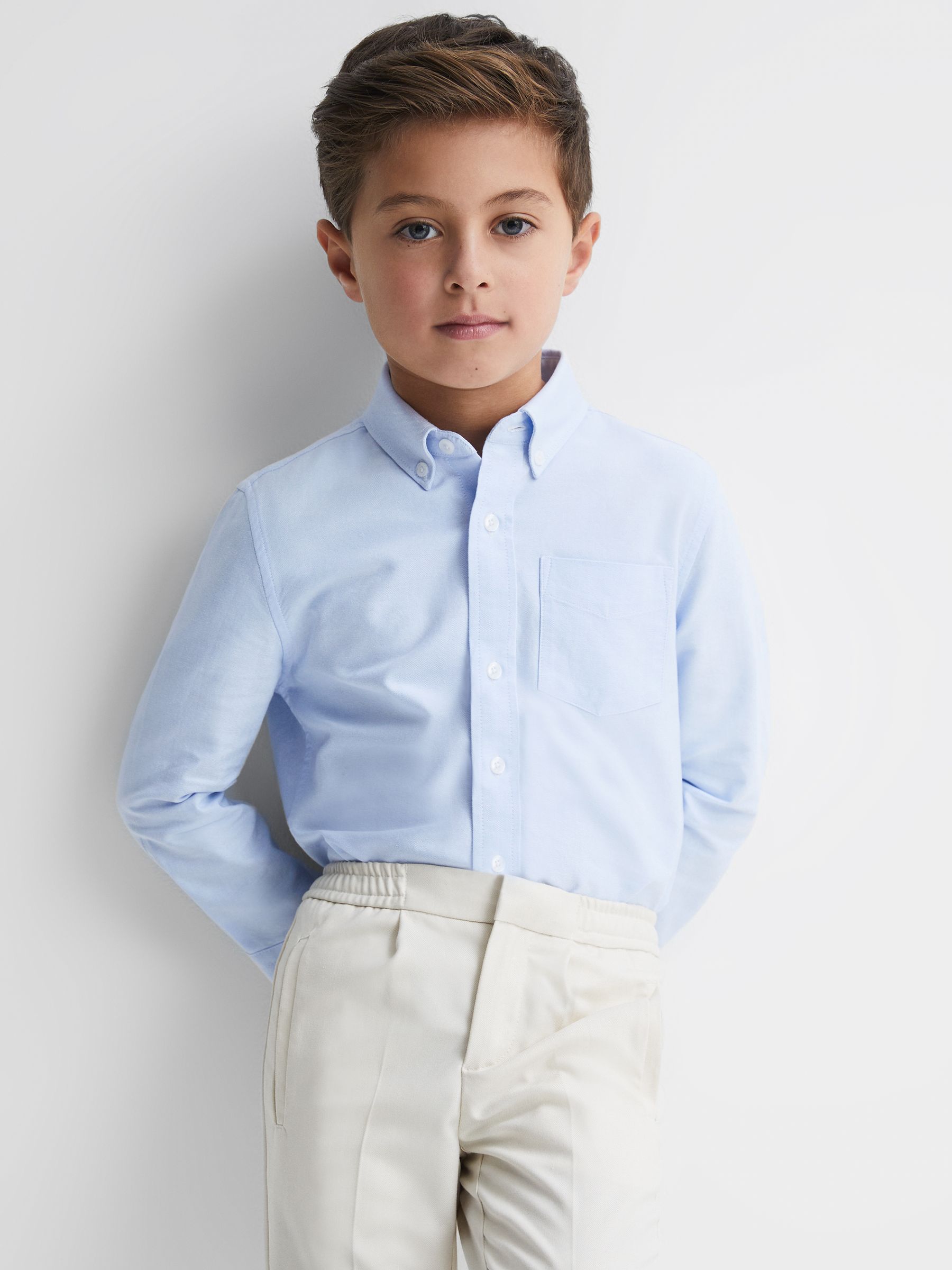 3-9 yrs Button Down Oxford Shirt in Soft Blue