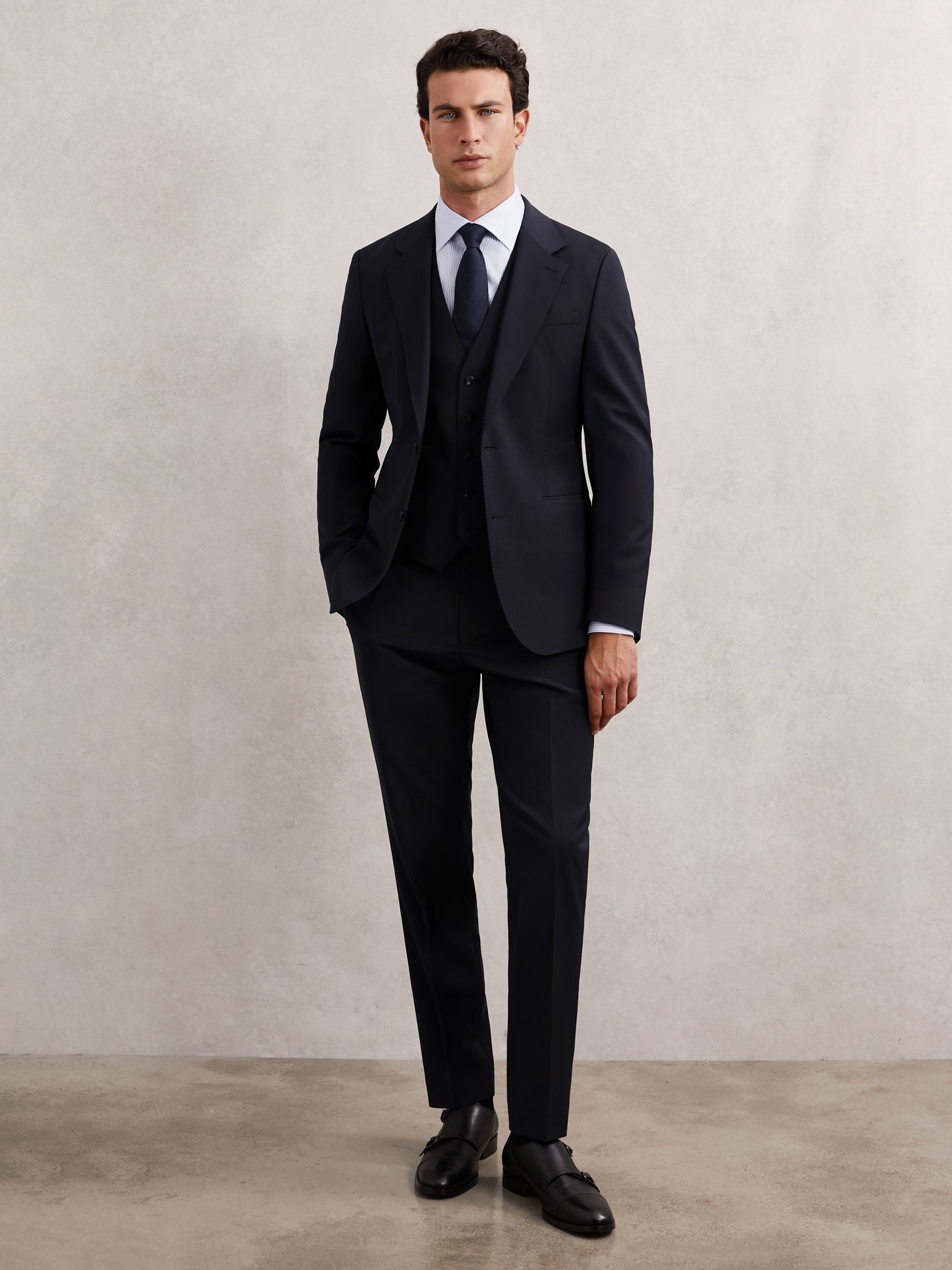 Wool-Blend Single-Breasted Suit Blazer Slim-Fit in Navy