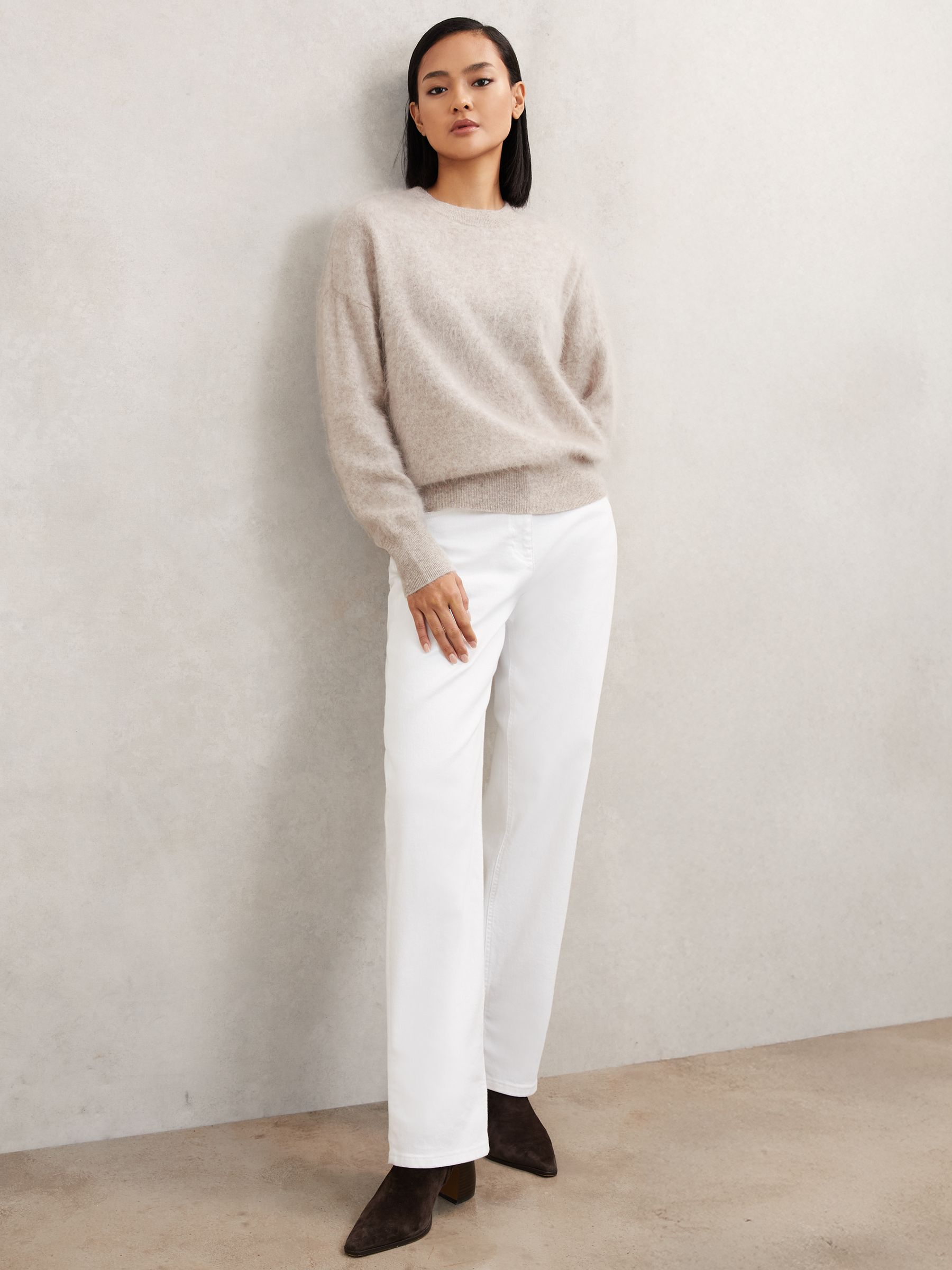 Brushed Cashmere Crew Neck Jumper in Oatmeal Neutral