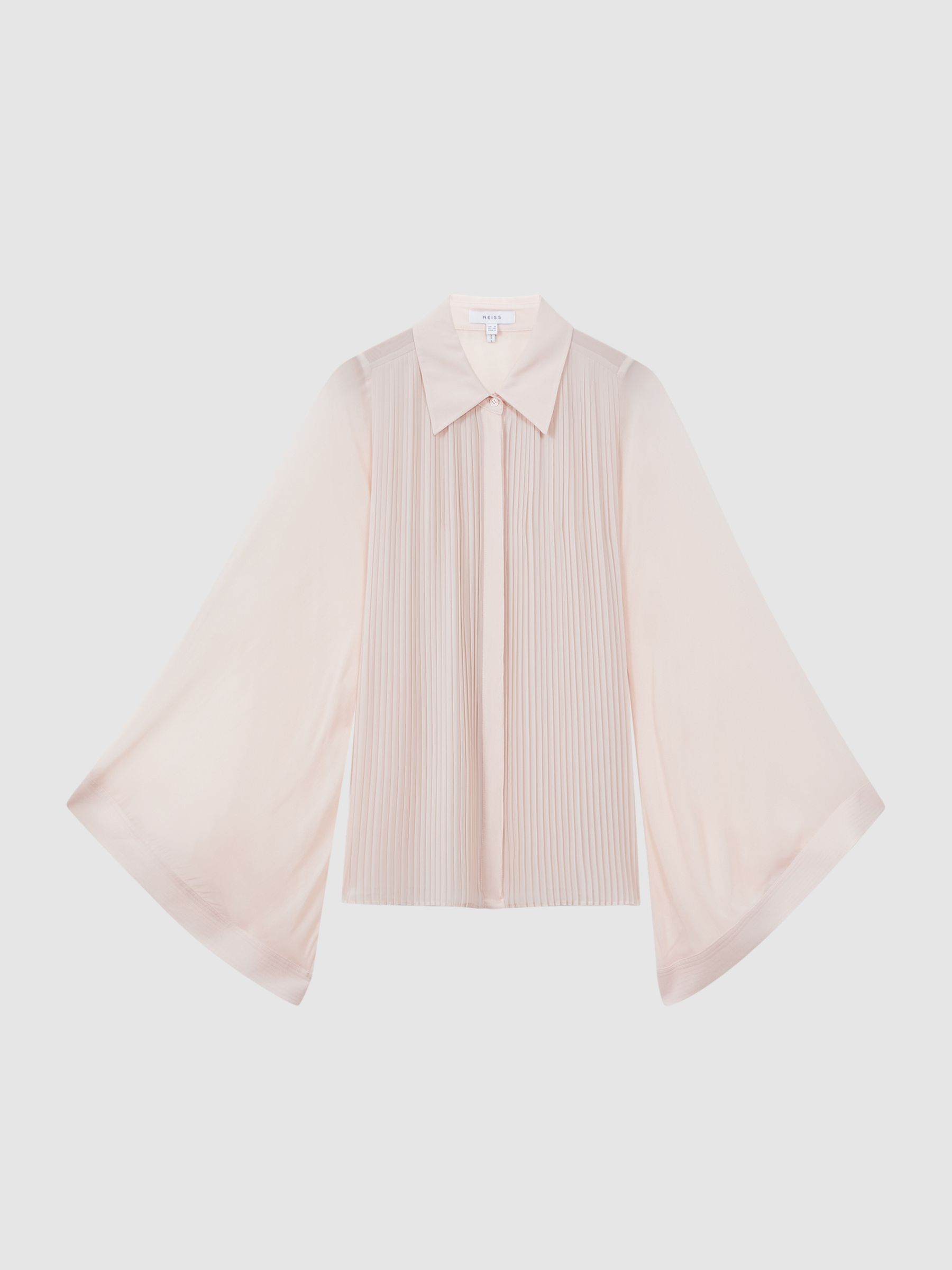 Pleated Flared Sleeve Blouse in Nude