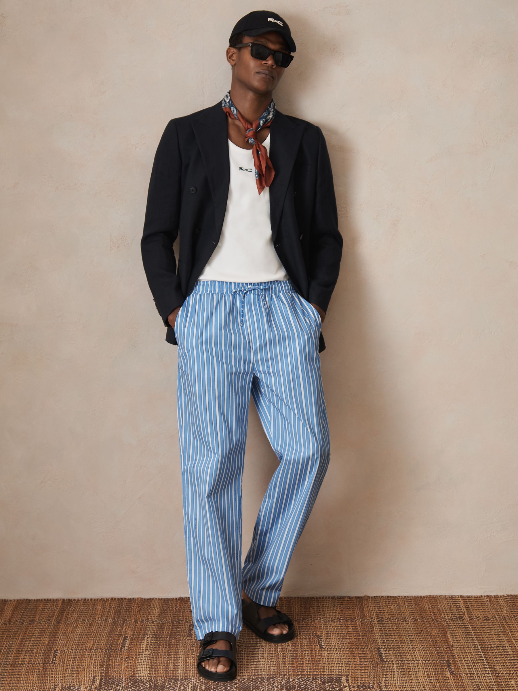 Reiss | Ché Poplin Stripe Trousers in Bright Blue/White