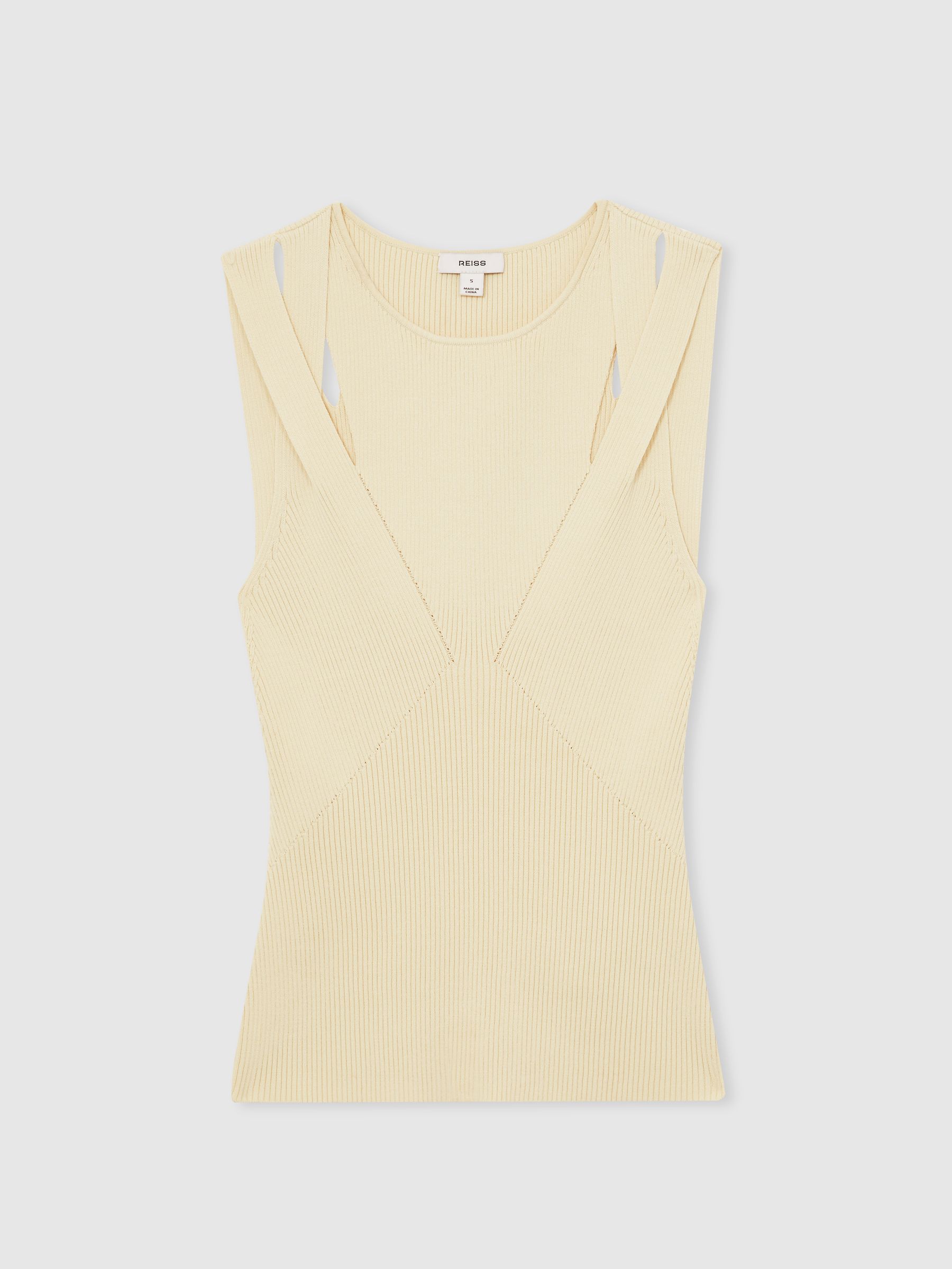Cut-Out Rib-Knit Vest in Cream