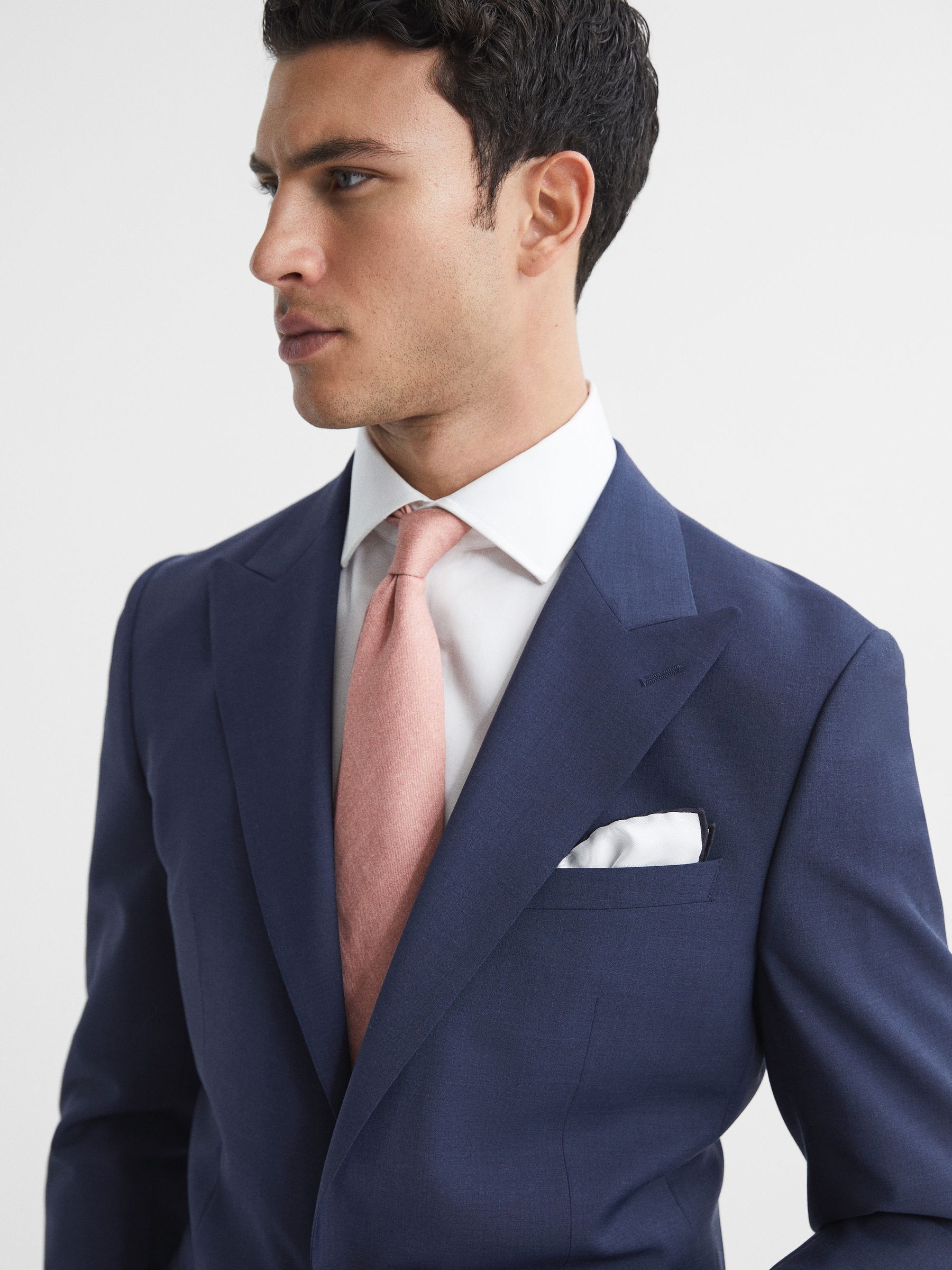 Slim Fit Single Breasted Wool Blend Blazer in Bright Blue