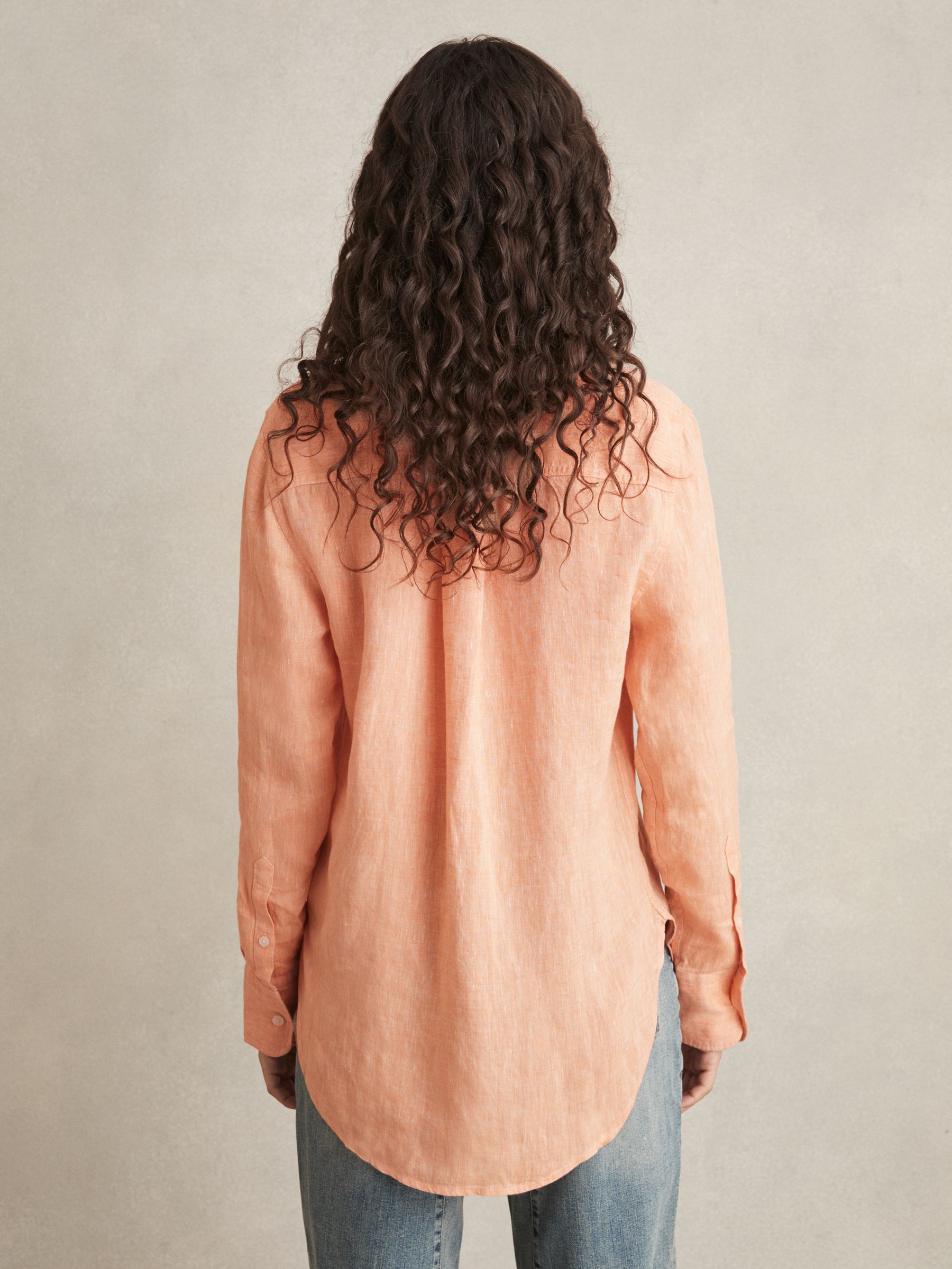 Linen Button-Through Shirt in Orange