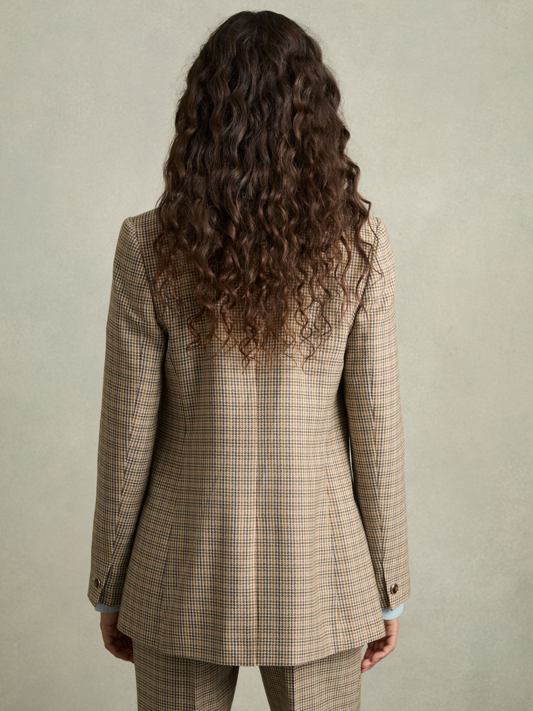 Wool Double-Breasted Houndstooth-Check Blazer in Brown Check