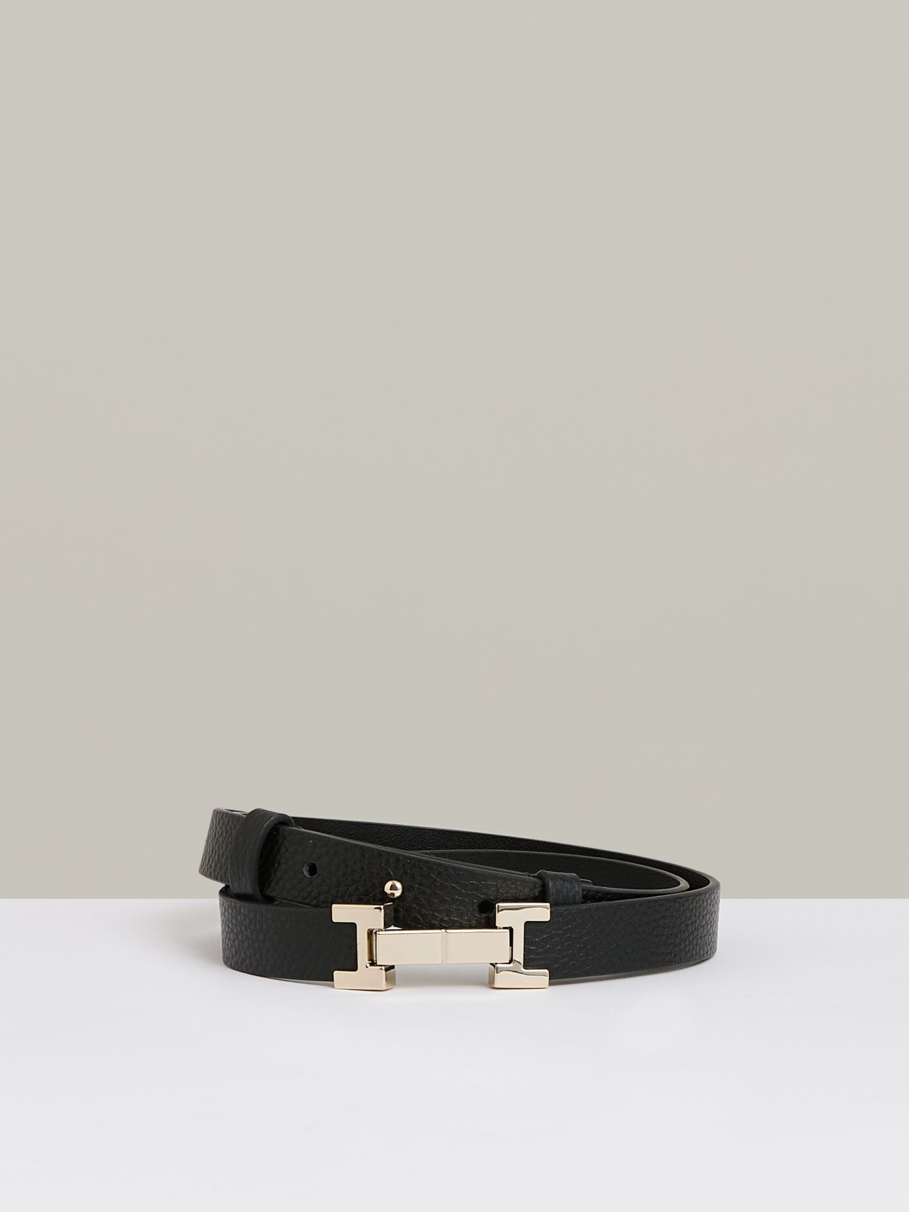 Leather Square Hinge Belt in Black