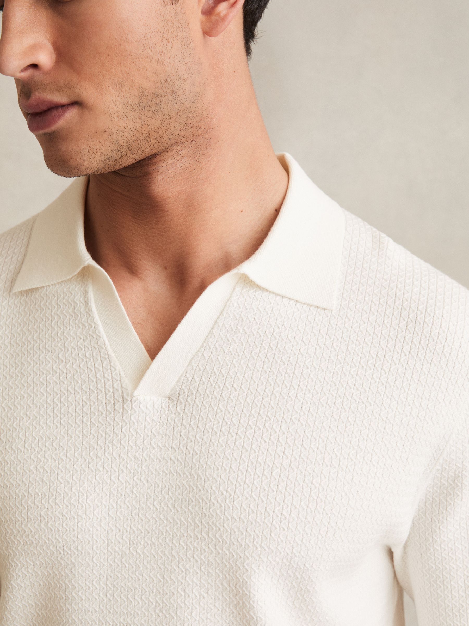 Open-Collar Knit Polo Shirt in White
