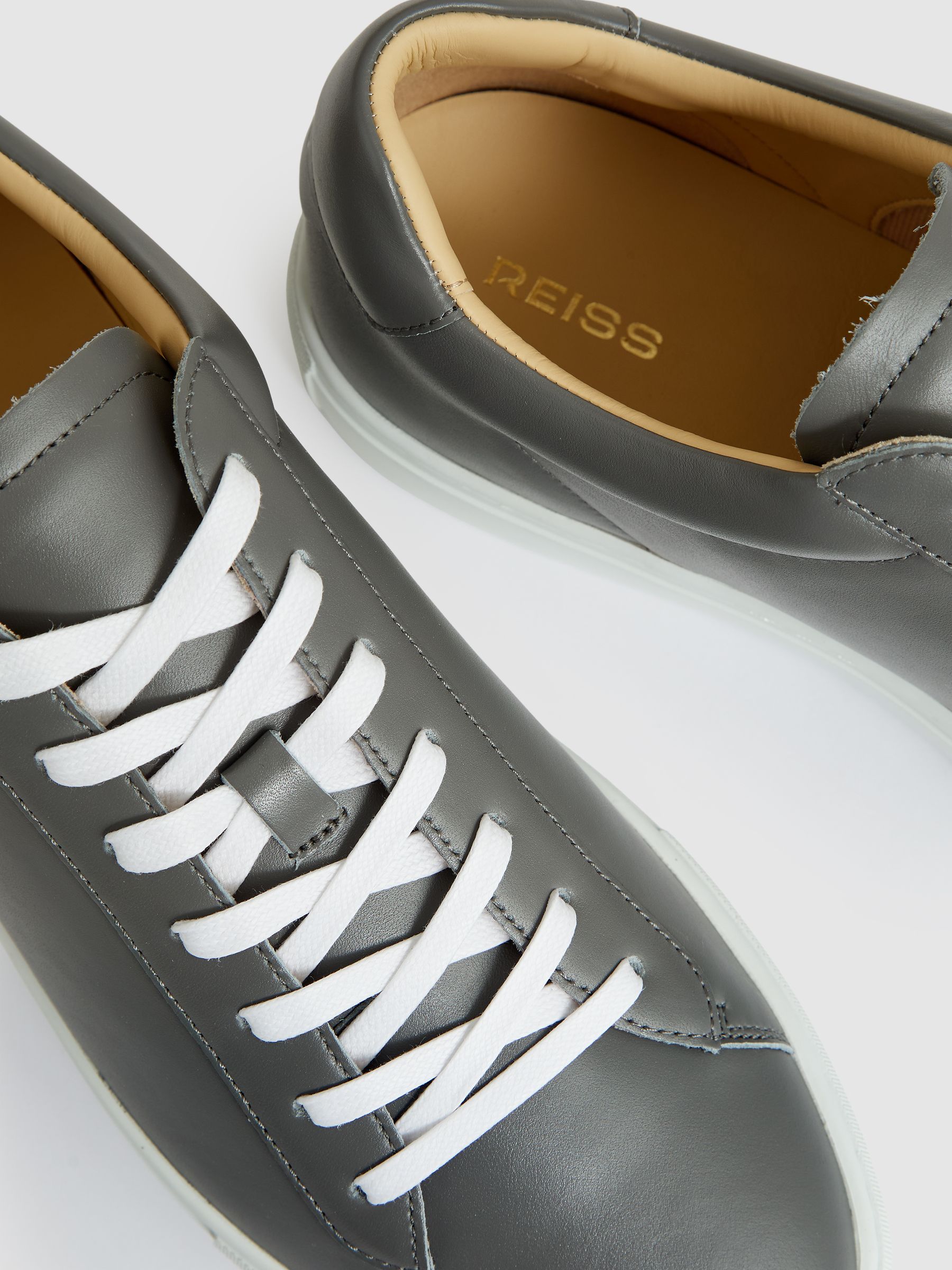 Leather Low-Top Trainers in Graphite Grey